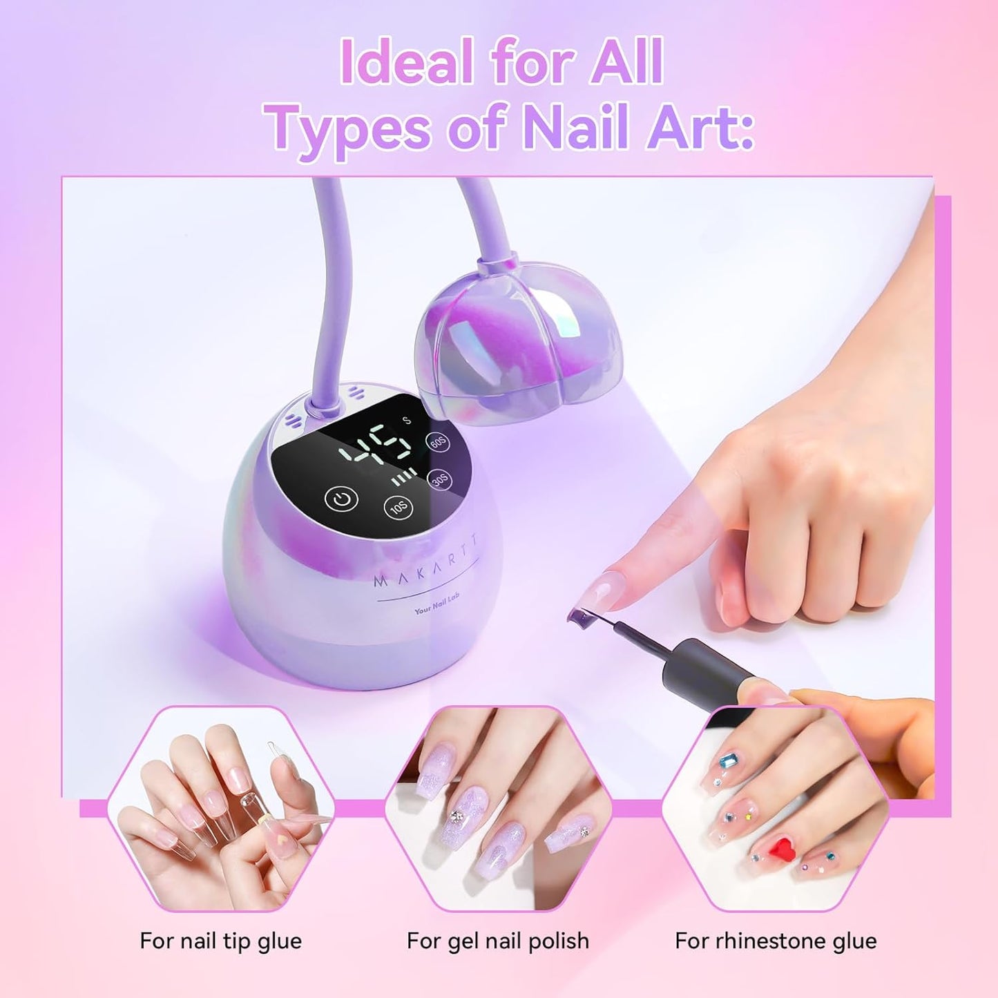 Makartt UV LED Nail Lamp - Gooseneck UV Light for Gel Nails USB 39W Cordless Flash Cure Lamp with 4 Times & Auto Sensor Nail Dryer Fast Curing Nail Art Design for Salon Home DIY (Glazed Purple)