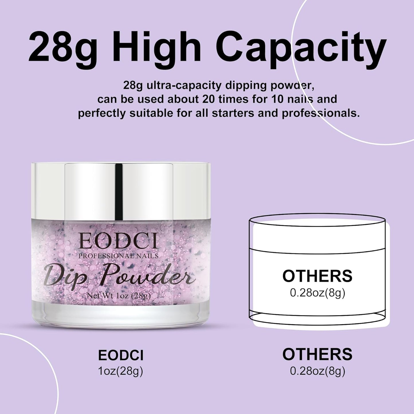 Lavender Glitter Dip Powder, Nail Dipping Powder 1 Oz/28g Purple Colors with Platinum foil for DIY Manicure Salon at Home Easy to Use for Women gift No Needed Nail Lamp Curing