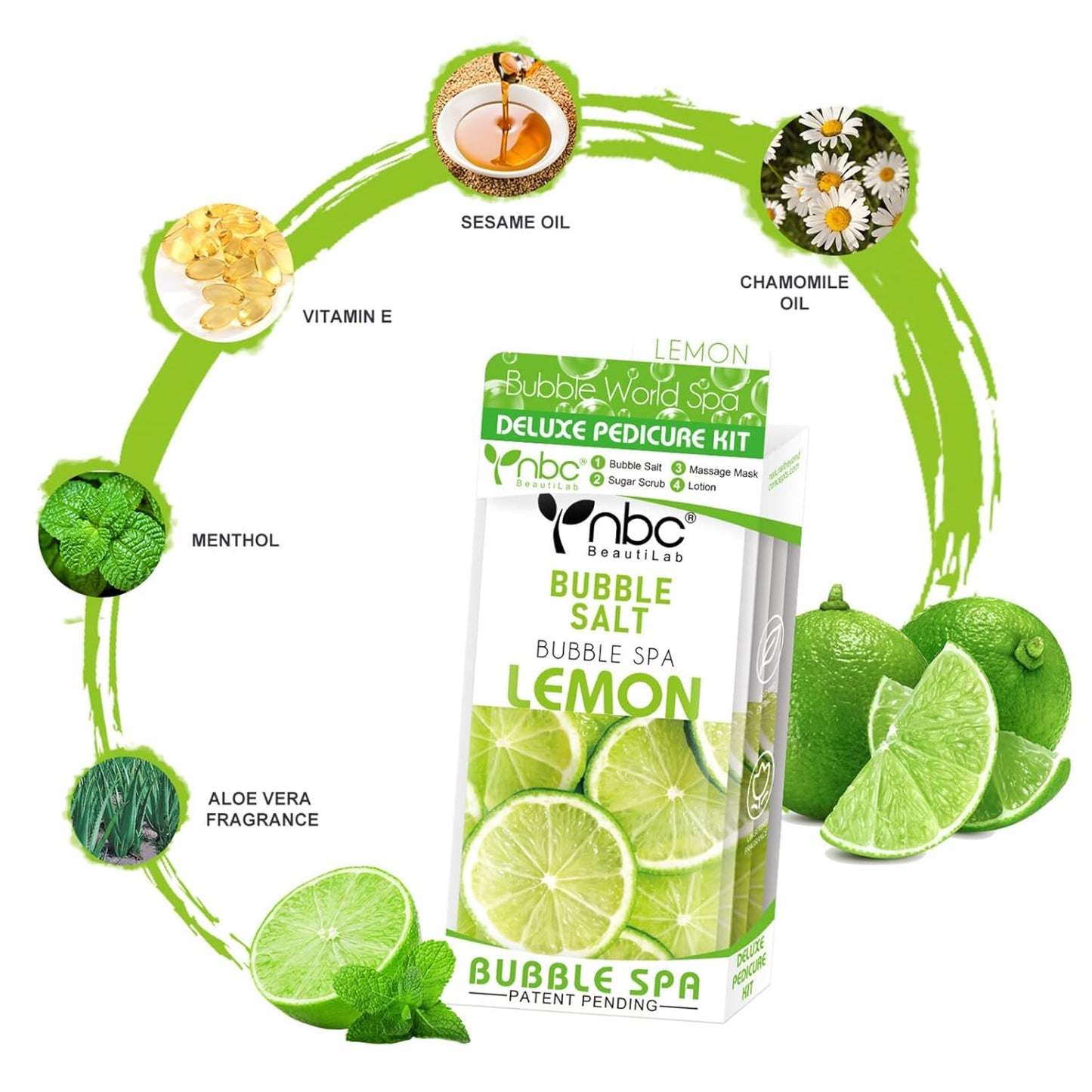 Pedicure Kit Foot Soak Set: Bubble Salt, Sugar Scrub, Massage Mask, Massage Lotion in a Box, 4 Step Foot Spa Kit for Dry Feet,Tired Feet（1 Set Lemon)