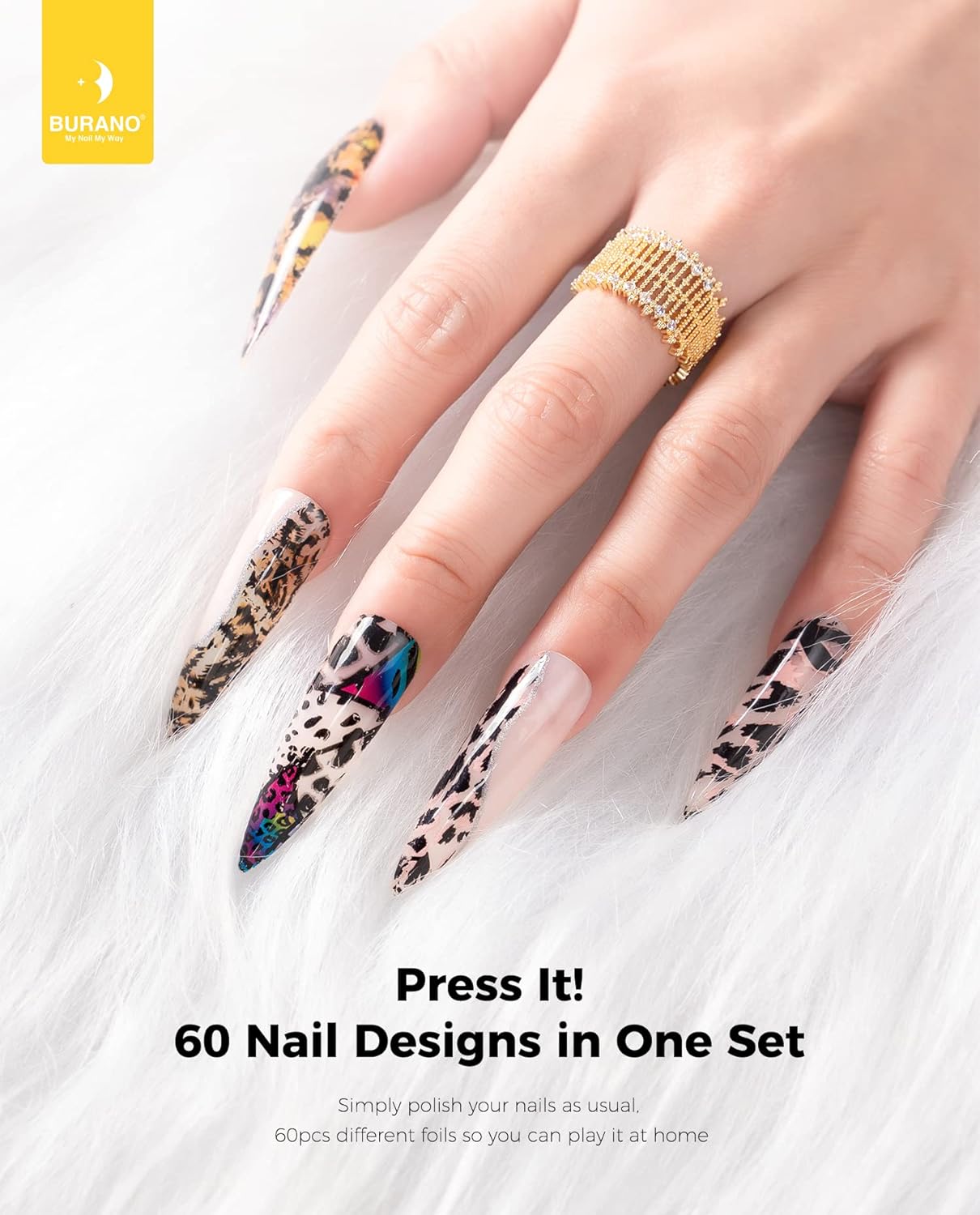 BURANO Nail Art Foil Glue Gel, 15ML 2 Bottles with 60PCS Foils Sticker, Nails Designer Adhesive Transfer Art UV LED Lamp Required