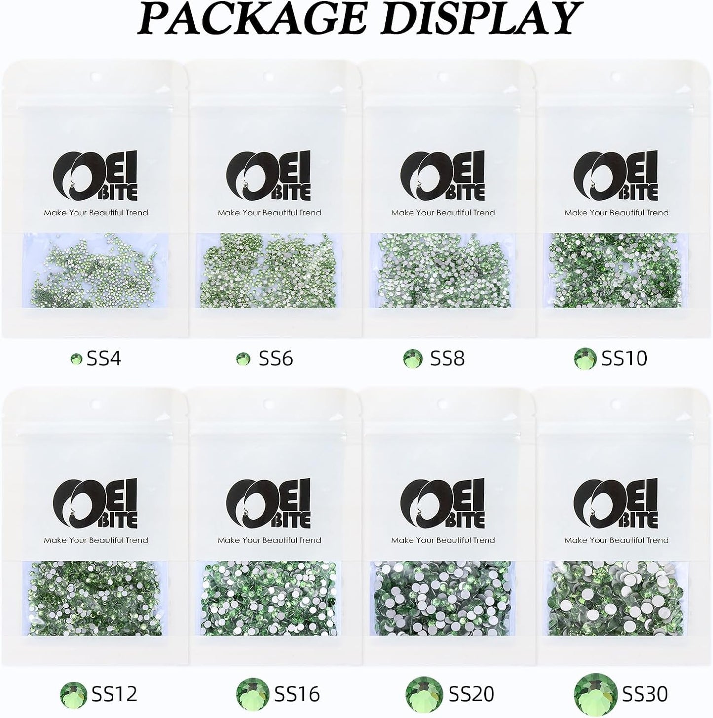 Light Green Flatback Rhinestones, Glass Rhinestones for Nail Art and Craft, Glue Fix, Loose Crystal Gemstones(Lt.Green, SS10, 1440pcs, 2.7-2.8mm)