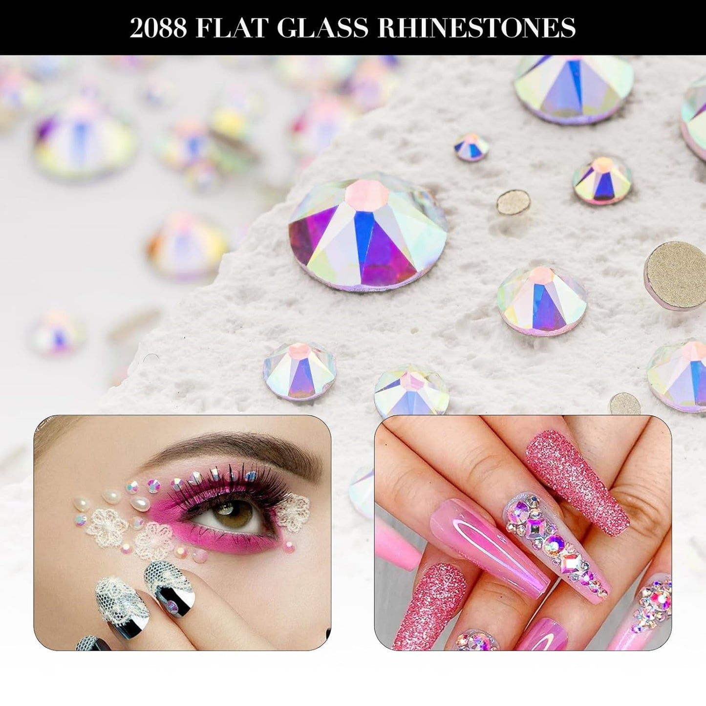 Novani Crystal AB Rhinestones 1440pcs Flat Back Round Rhinestone Style 2088 Sparkly Crystal Gemstones for Nail Art and Crafting SS16,3.8-4.0mm