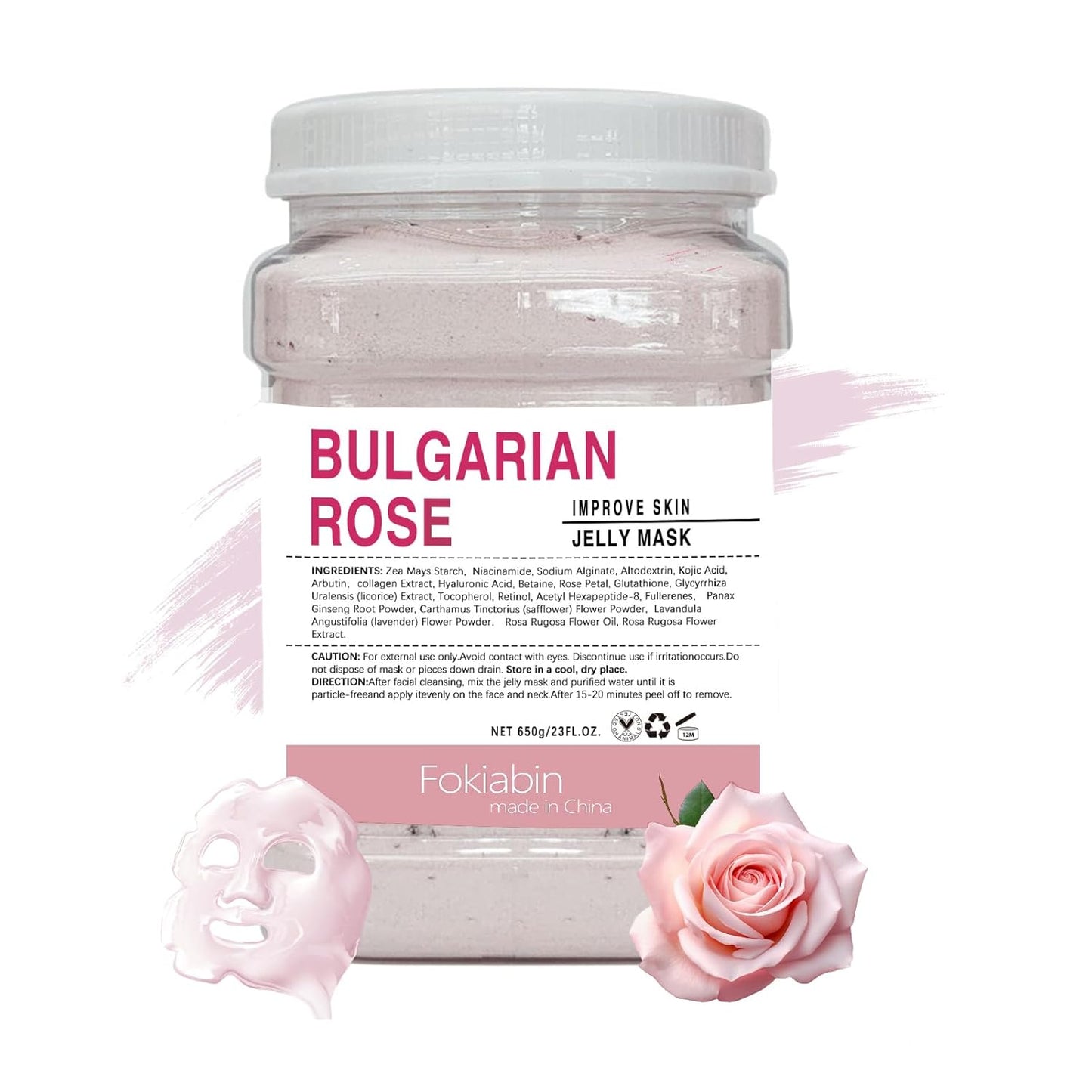 Jelly Mask for Facials, Hydrating & Moisturizing Peel-Off Rubber Gel Face Mask Skin Care for Deep Hydration & Glow, 23 Fl Oz Jar Professional Spa Use for All Skin Types with Bulgarian Rose