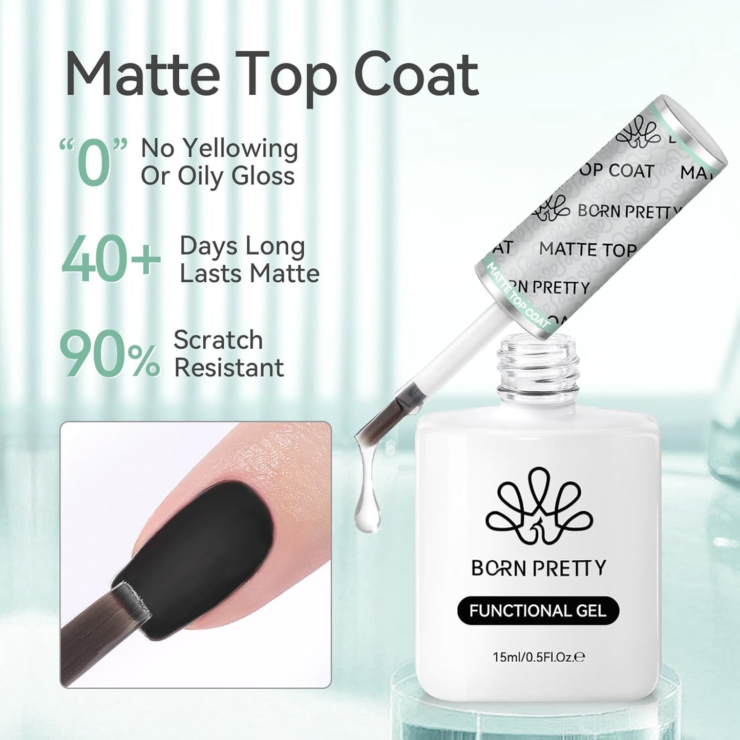 Born Pretty Matte Gel Top Coat, Matte Finish Nail Polish Top Coat Matte Gel Top Coat for Gel Nail Polish, 15ml No Wipe Matte Finish for Long Lasting Gel Nail Art DIY