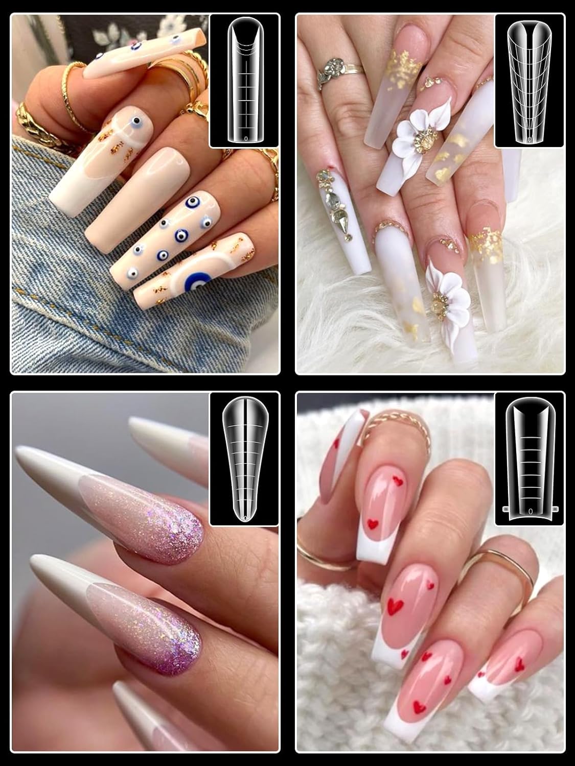 TOROKOM Dual Forms for Poly Nail Gel 288PCS Dual Nail Forms Molds Stiletto Coffin Ballerina Acrylic Nail Tips 12 Shapes for Builder Gel Manicure Nail Art Design Salon DIY at Home