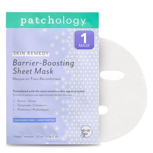 Patchology Skin Remedy Barrier-Boosting Sheet Mask – Single Use Face Mask with Ectoin, Ceramides & Probiotics – Hydrates, Protects & Nourishes – Suitable for Sensitive & All Skin Types