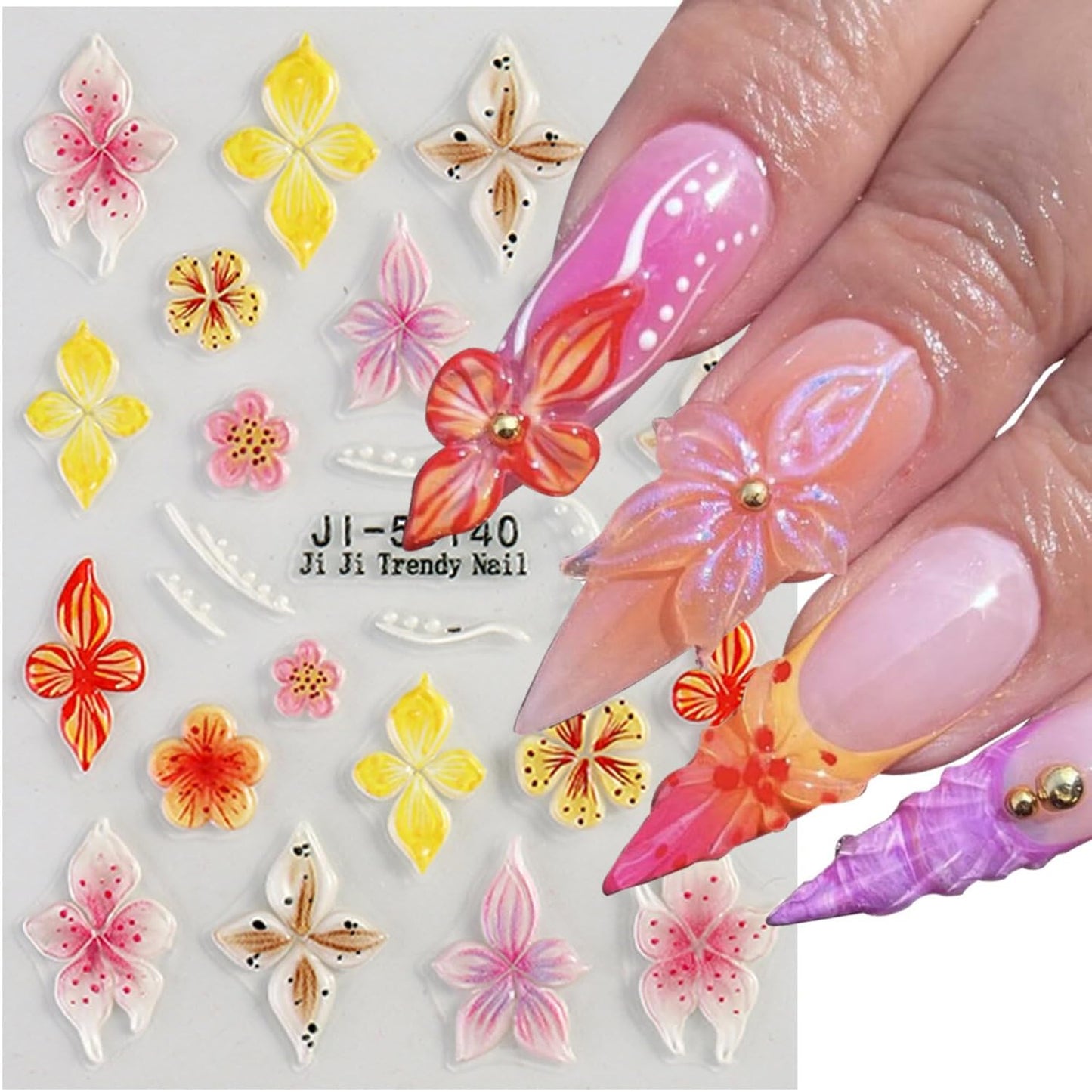 Stickers para Uñas Nail Stickers Self-Adhesive Sticker para Uñas Colorful 3D FlowerFloral Nail Stickers Art Design Accessories Hight Quality 4 Sheets