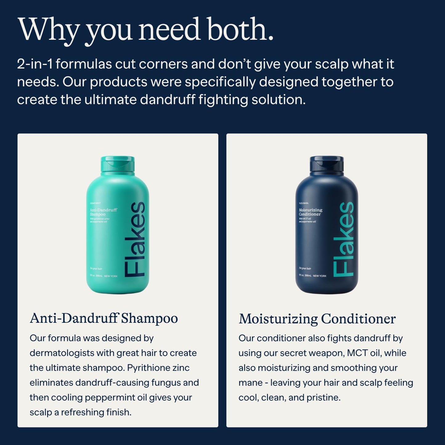 Flakes Anti Dandruff Shampoo and Conditioner Set | Dry, Flaky, & Itchy Scalp Shampoo | Sulfate & Paraben Free for Healthy Hair | Hydrating Shampoo & Moisturizing Conditioner for Scalp Care | 9 fl oz