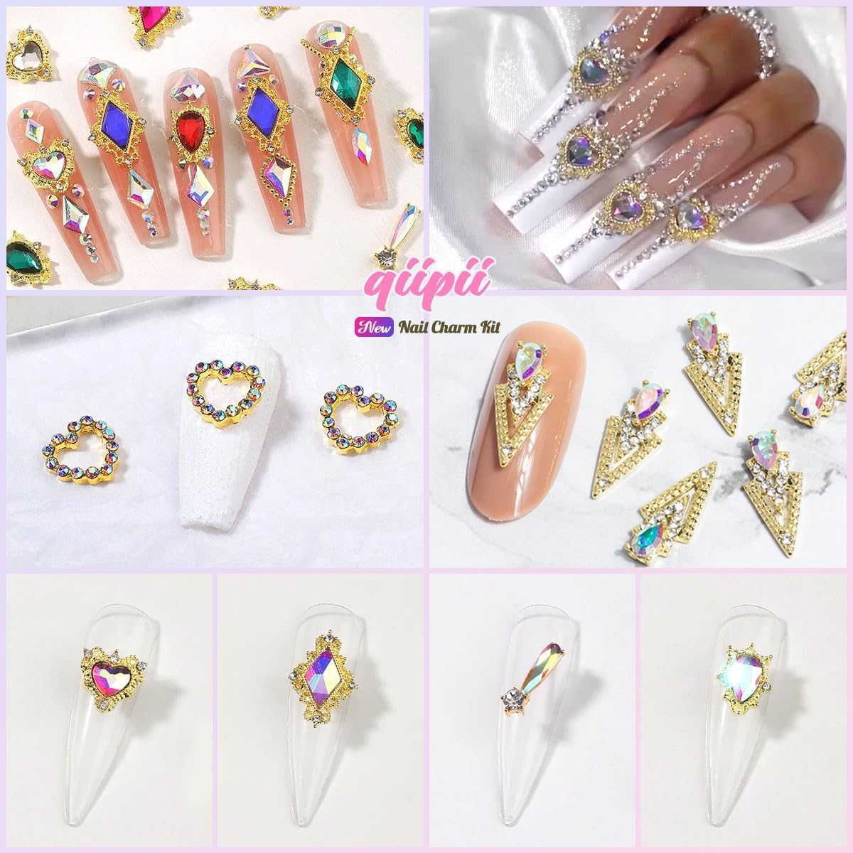 24pcs Crystal AB Luxury Nail Charms +2000pcs Crystal White AB Rhinestones 3D Big Nail Gems K9 Glass Nail Crystals Diamonds Jewels Stones Alloy Nail Art Studs Decor Supplies for Nails Crafts DIY