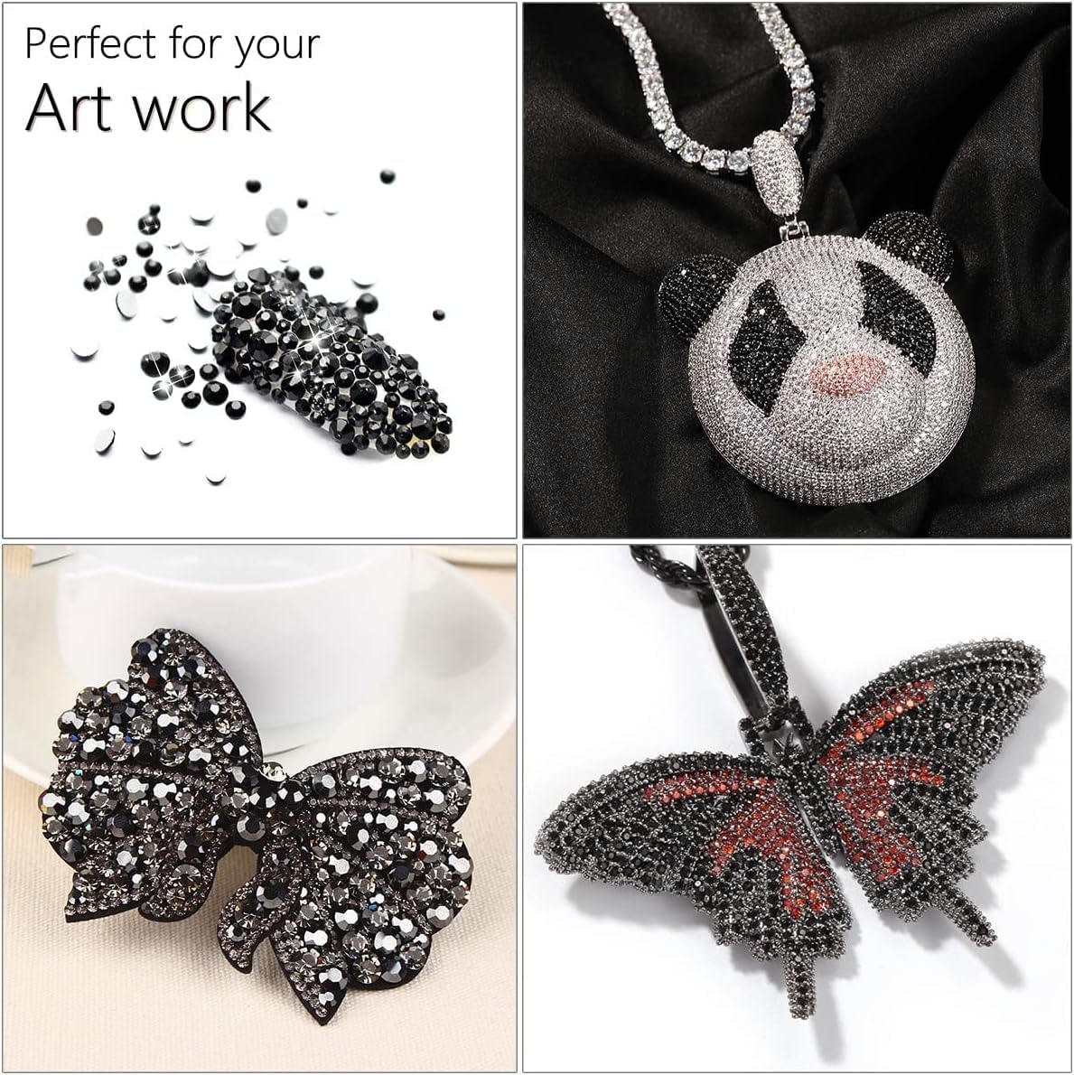 Pure Black Resin Rhinestones for Crafting 3mm 4mm 5mm Flatback Jelly Stones Bulk SS10 SS16 SS20 Non-Hotfix Diamonds Gems for Nails Face Eyes Makeup Body Mugs Tumblers DIY Crafts Clothes Shoes