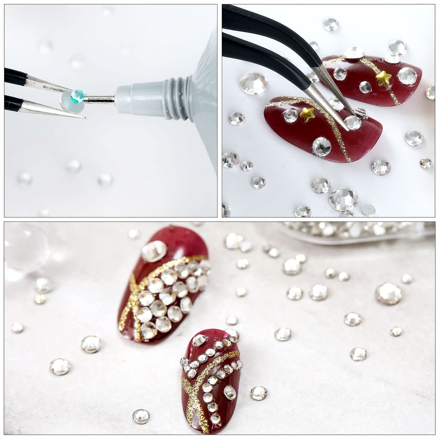 4240Pcs Light Green AB Flatback Rhinestones 6 Sizes Crystal Diamonds for Nail Art Crafts Clothes Shoes with Tweezers and Picking Pen