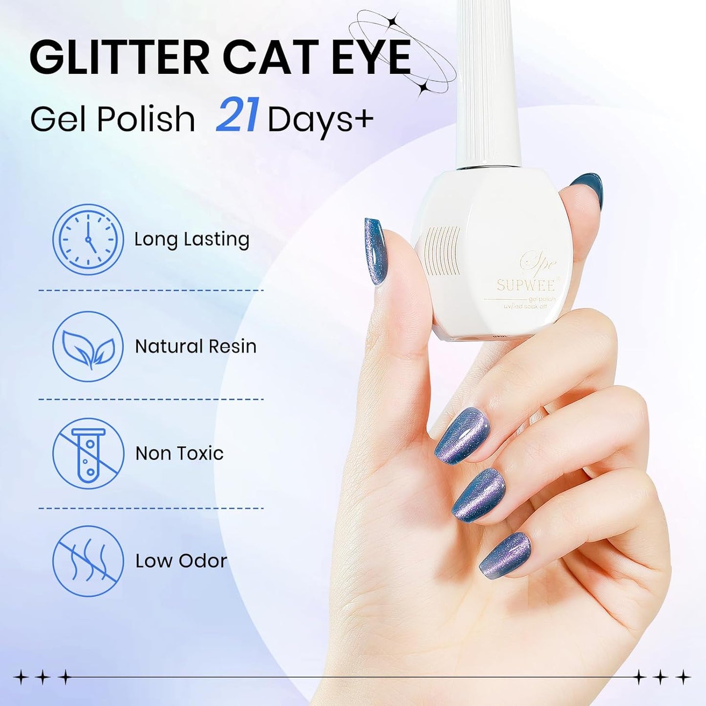 Blue Cat Eye Gel Nail Polish, 15ML Glitter CatEye Gel Polish Magnetic Crystal Reflective Effect with Magnet Soak Off Salon DIY at Home