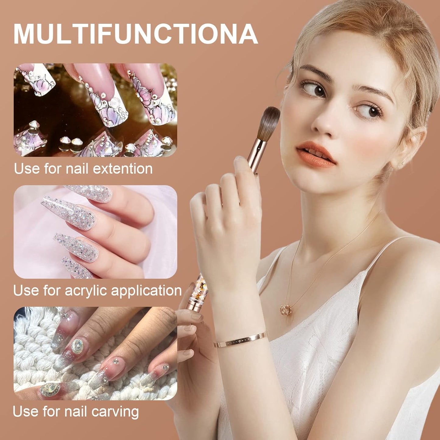 Acrylic Nail Brush Size 8,KEMEISI 100% Pure Kolinsky Nail Art Brushes Sturdy Handle Oval Shaped Acrylic Powder Nail Design Tools for Professional Manicure DIY Home Salon (Gold)