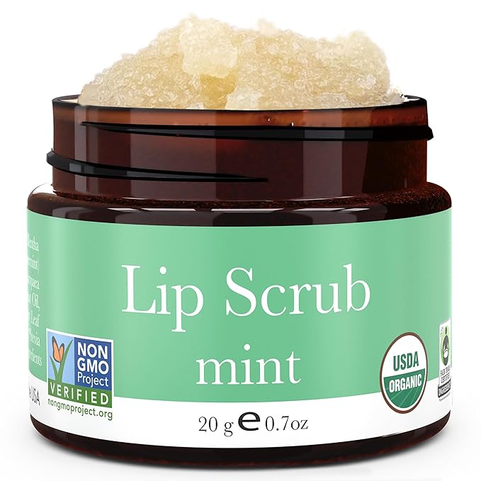 Organic Lip Scrub Mint - USA Made Exfoliating Lip Scrub with Natural & Organic Ingredients, Moisturizing Lip Exfoliator Scrub for Dry Lips, Lip Scrubber Exfoliator & Sugar Scrub for Smooth Lips