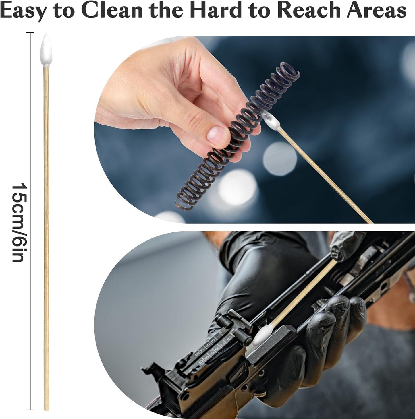 600/500/400 PCS Gun Cleaning Swabs - 6" Lint-Free Long Cotton Swabs Bamboo Handle, Precision Firearm Maintenance Kit Electronics Instruments, Professional Supplies with Reusable Storage Case