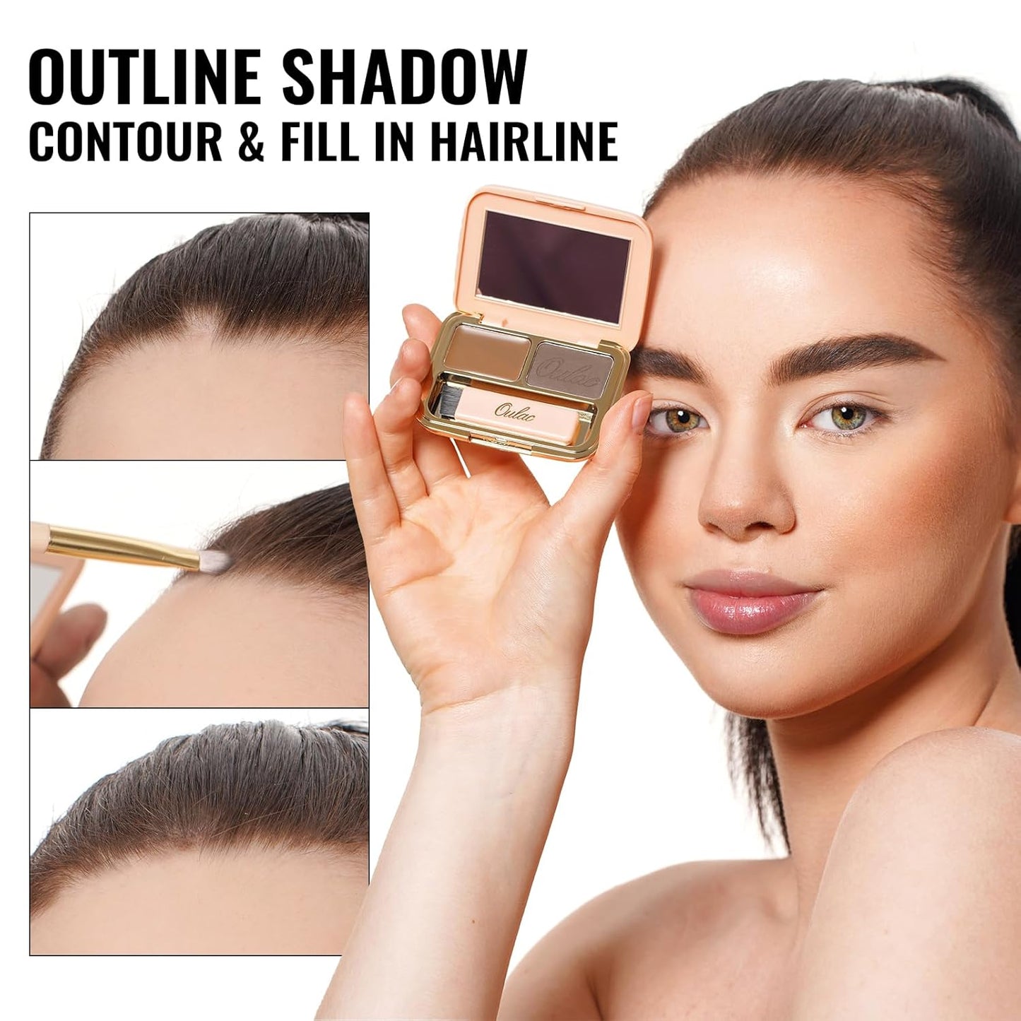 Oulac Waterproof Eyebrow Powder Gray Kit with Brow Brush 2 in1 Long Lasting Instant Eyebrow Pomade & Powder Natural Makeup for Sparse Brows 3.2 g/0.11 oz (Strawburn）