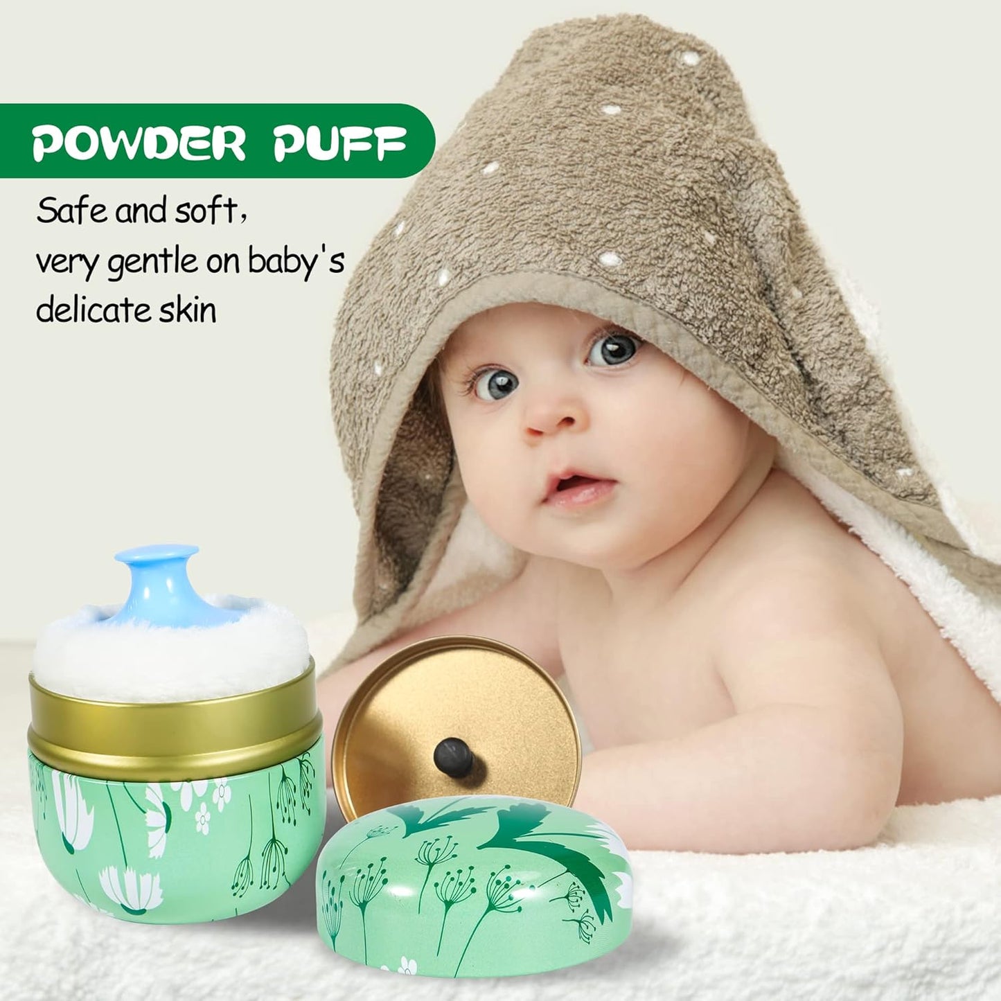 WEMEGA Body Powder Case with Powder Puff Powder Container Tea Box for Baby and Women Powder Puff and Powder Case for Travel (Summer Breeze1)