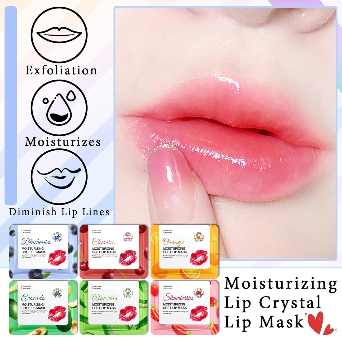 30PCS Moisturizing Lip Masks Set, Overnight Bulk Lip Patches, Long-lasting Hydrating Sleeping Lip Plumping Masks for Women
