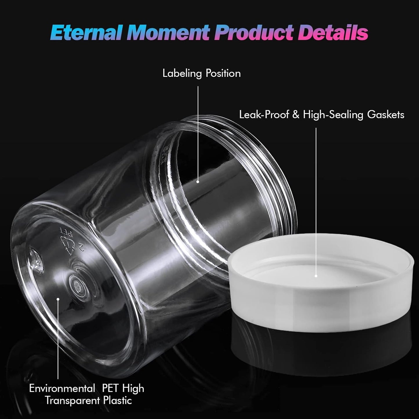 Eternal Moment 36 Pack 8 OZ Plastic Jars Round Clear Cosmetic Container Jars with White Lids, Perfect for Lotion, Slime，Cream, Ointments, Makeup, Eye Shadow, Samples, Pot, Travel Storage ﻿