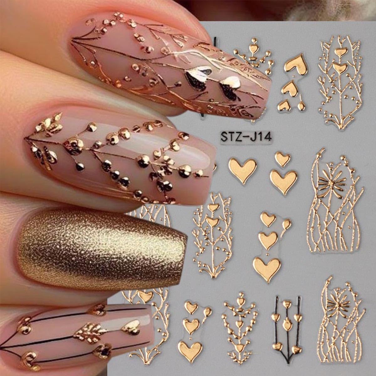 5D Embossed Flower Nail Art Stickers 3 Sheets Metallic Retro Totem Nail Decals Gold Silver Flowers Heart Tree Nail Stickers Luxury Nails Design Supplies French Tip Manicure Accessories for Women DIY