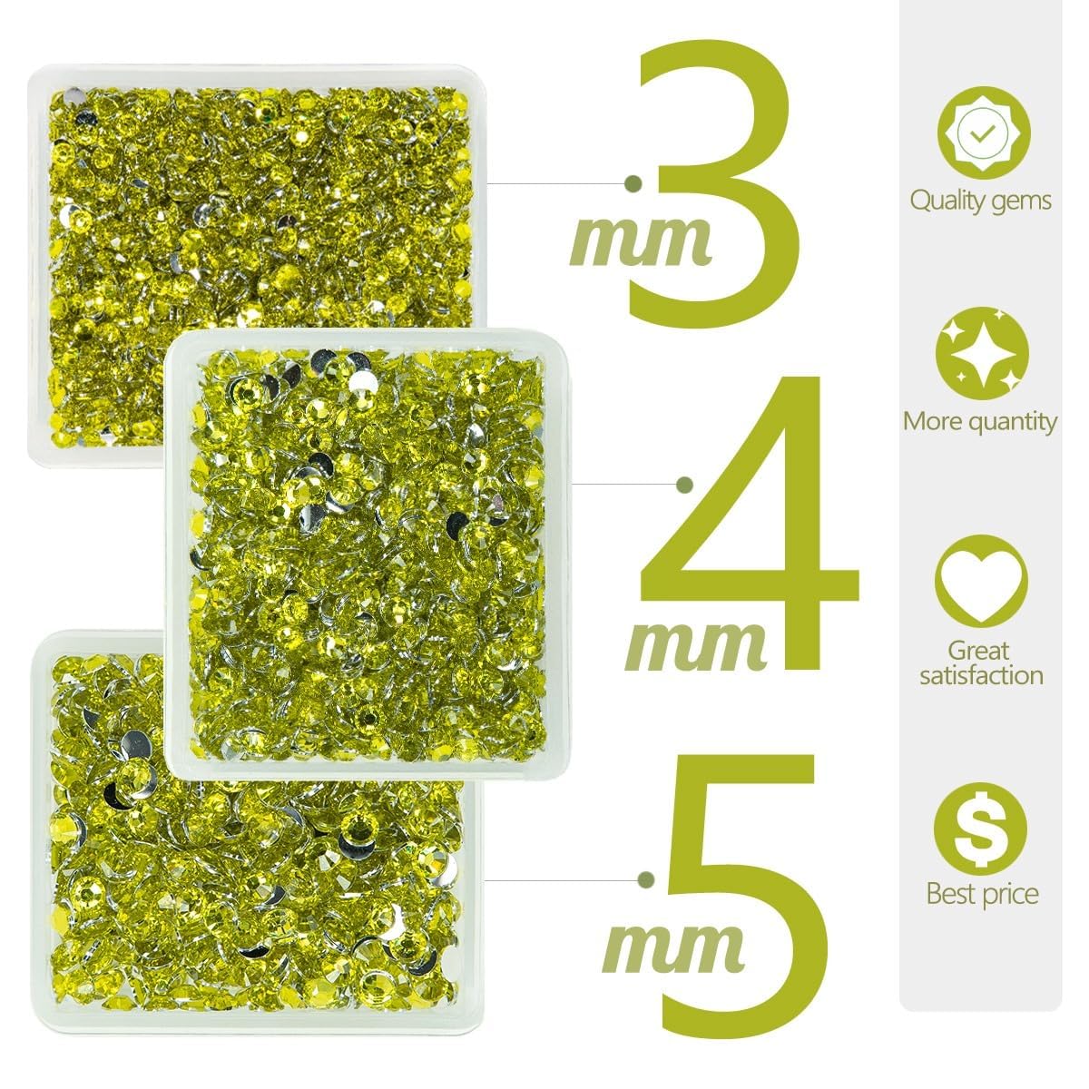 Lemon Yellow Crystal Resin Rhinestones for Crafting 3mm 4mm 5mm Flatback Stones No-Hotfix Diamonds Crystals Gems Charms for Nails Face Eyes Makeup Body Tumblers Bottles DIY Crafts Clothes Shoes