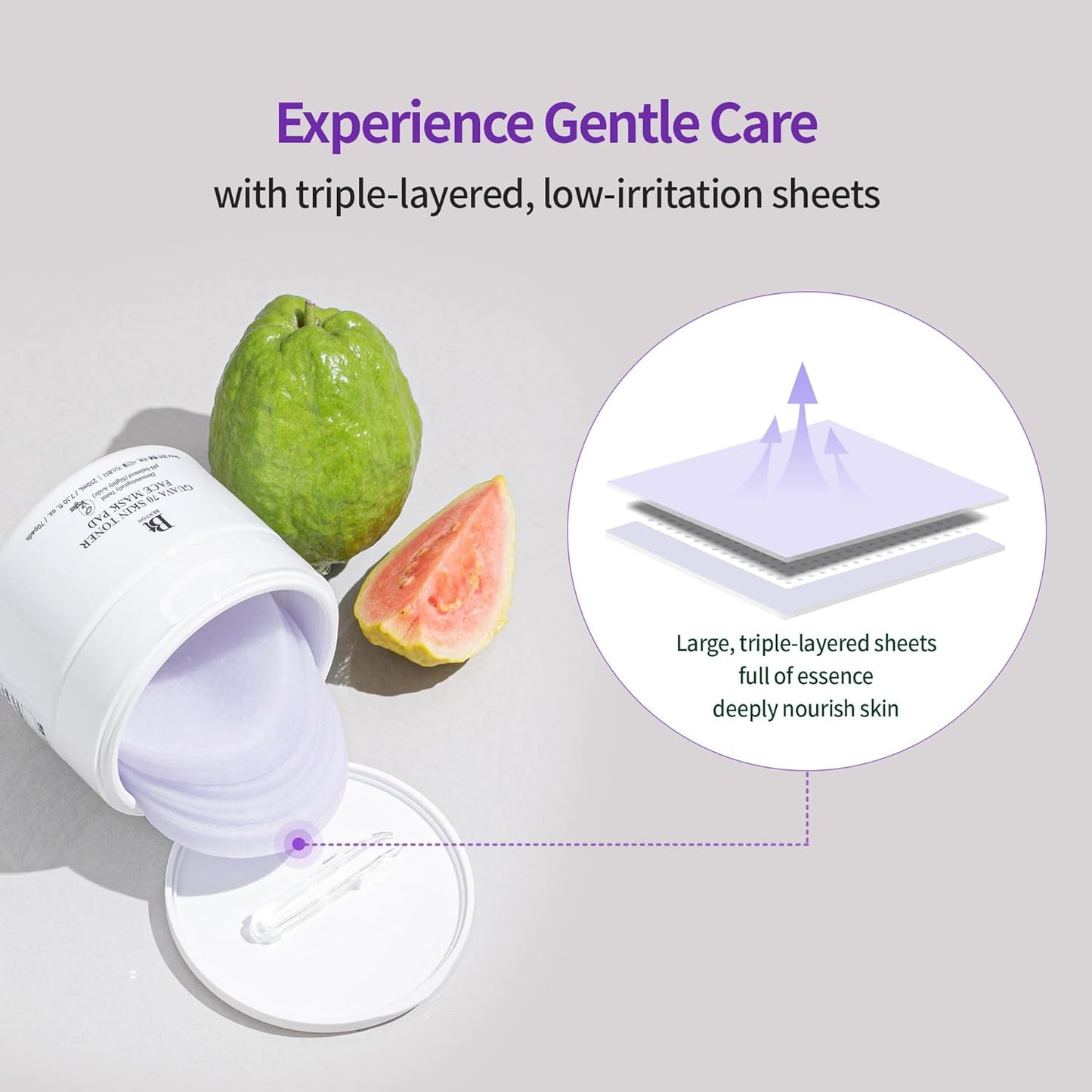 BENTON Guava 70 Skin Toner Face Mask Pad Moisturizer Hyaluronic Acid Soothing Calming Relief Pore Care for Dry Sensitive, All Skin Types Dewy Luminous Skin, Non-Drying Toner Pads, Korean Skin Care
