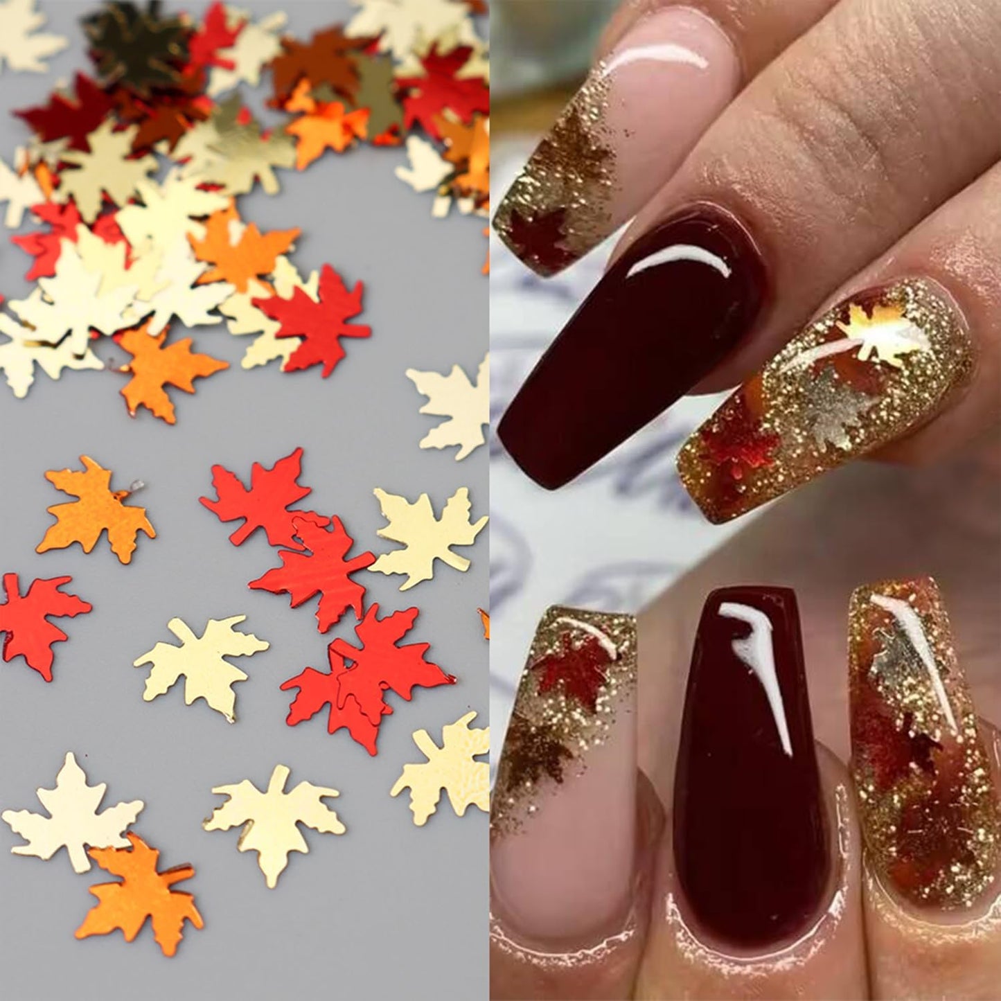 Thanksgiving Glitters Nails Sequins Fall Nail Glitter Sequins Autumn Maple Leaf Flakes Design Nails Charms Holographic Mixed Color 3D Confetti Nails Glitter for Women