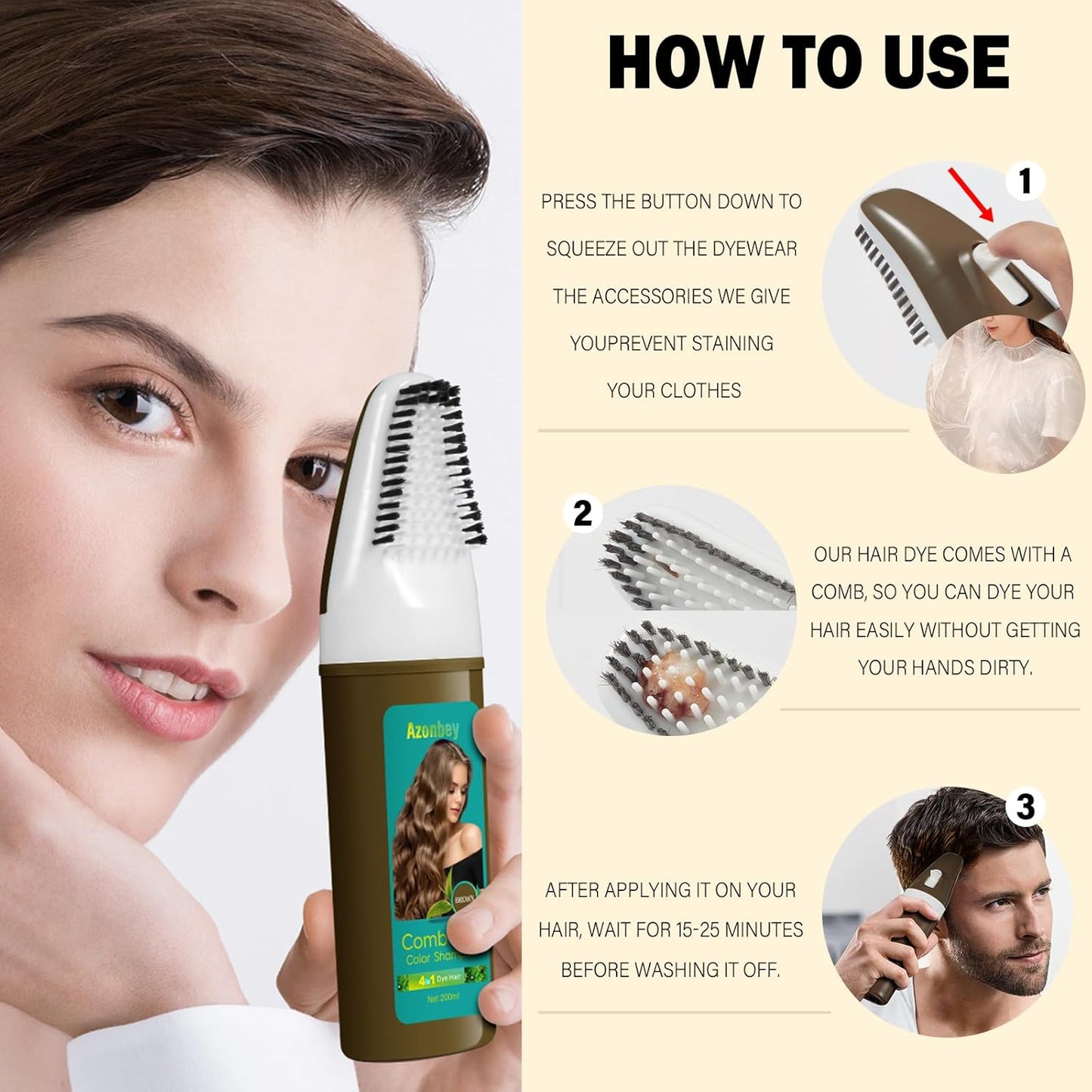 Brown Hair Dye,Hair Dye Shampoo for Women,Hair Color for Gray Hair Coverage Permanent,Comb Dyeing Champu Para CanasHair Dye 4 in 1 With Comb Herbal Natural Plant Hair Color Shampoo(Brown)