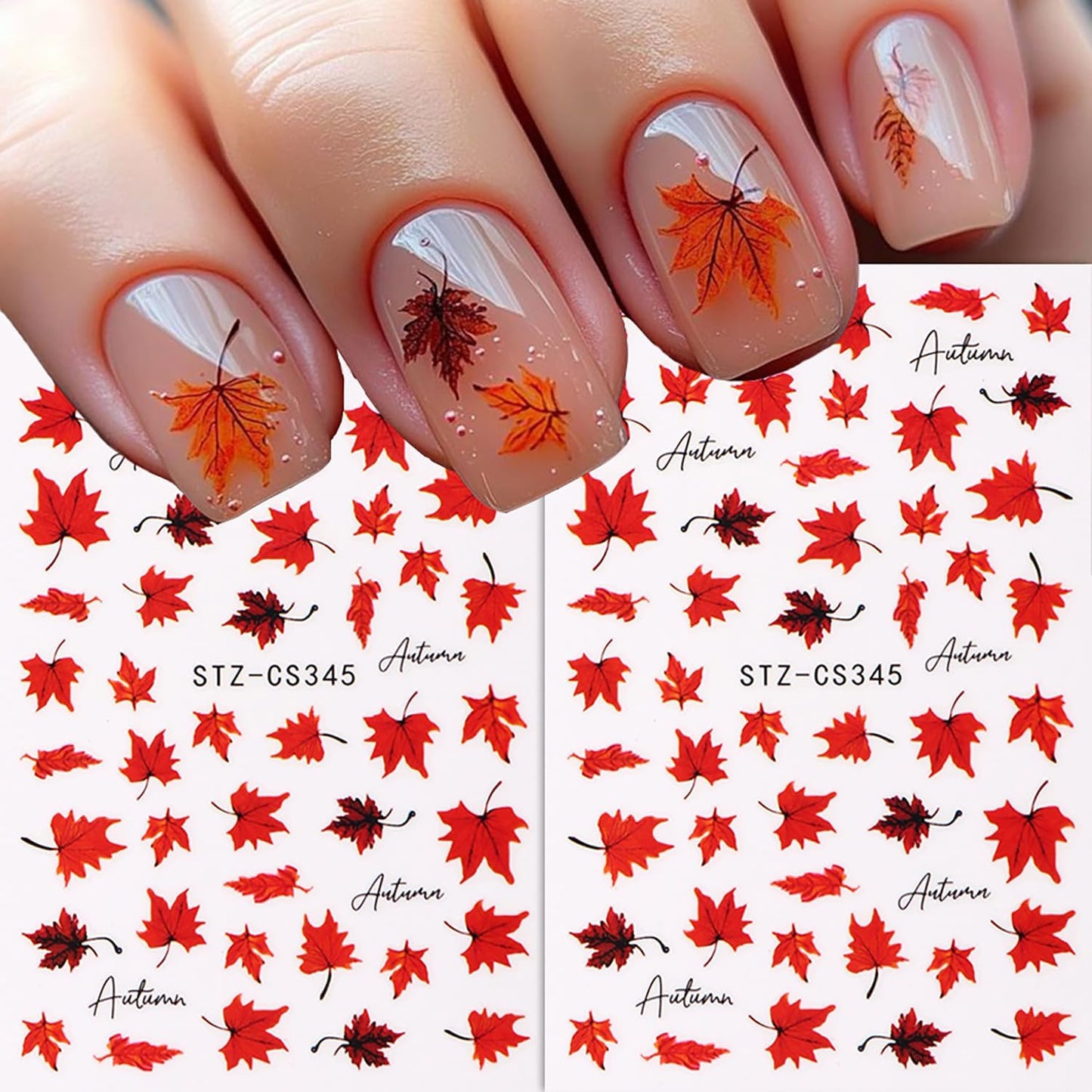6 Sheets Thanksgiving Day Nail Art Stickers 3D Self -Adhesive Fall Red Maple Leaf Nail Decals Holographic Autumn Maple Leaf Letter Nail Stickers Festival Nail Decoration for Women Manicure Supplies
