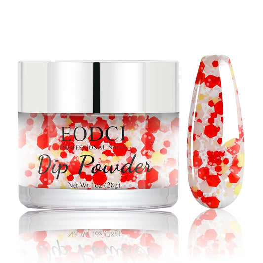 Color Dipping Powder, Red White Yellow Hexagon Sequins Dip powder No Nail Lamp Long Lasting Dip Nail Colors Nail Starter Professional Nail Art Salon Home DIY 1oz