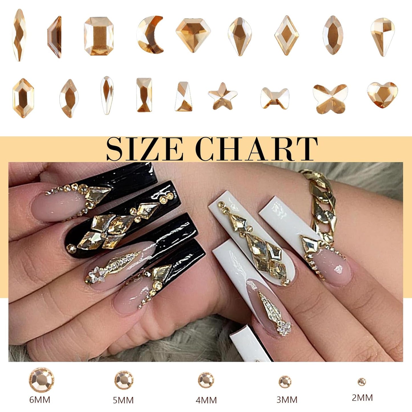 Canvalite 2900Pcs Champagne Rhinestones for Nails, 18 Styles Multi Shape Nail Charms and Gems Shiny Glass Crystal Flatback Nail Rhinestones Set for Nail Art with Rhinestone Picker and Tweezers