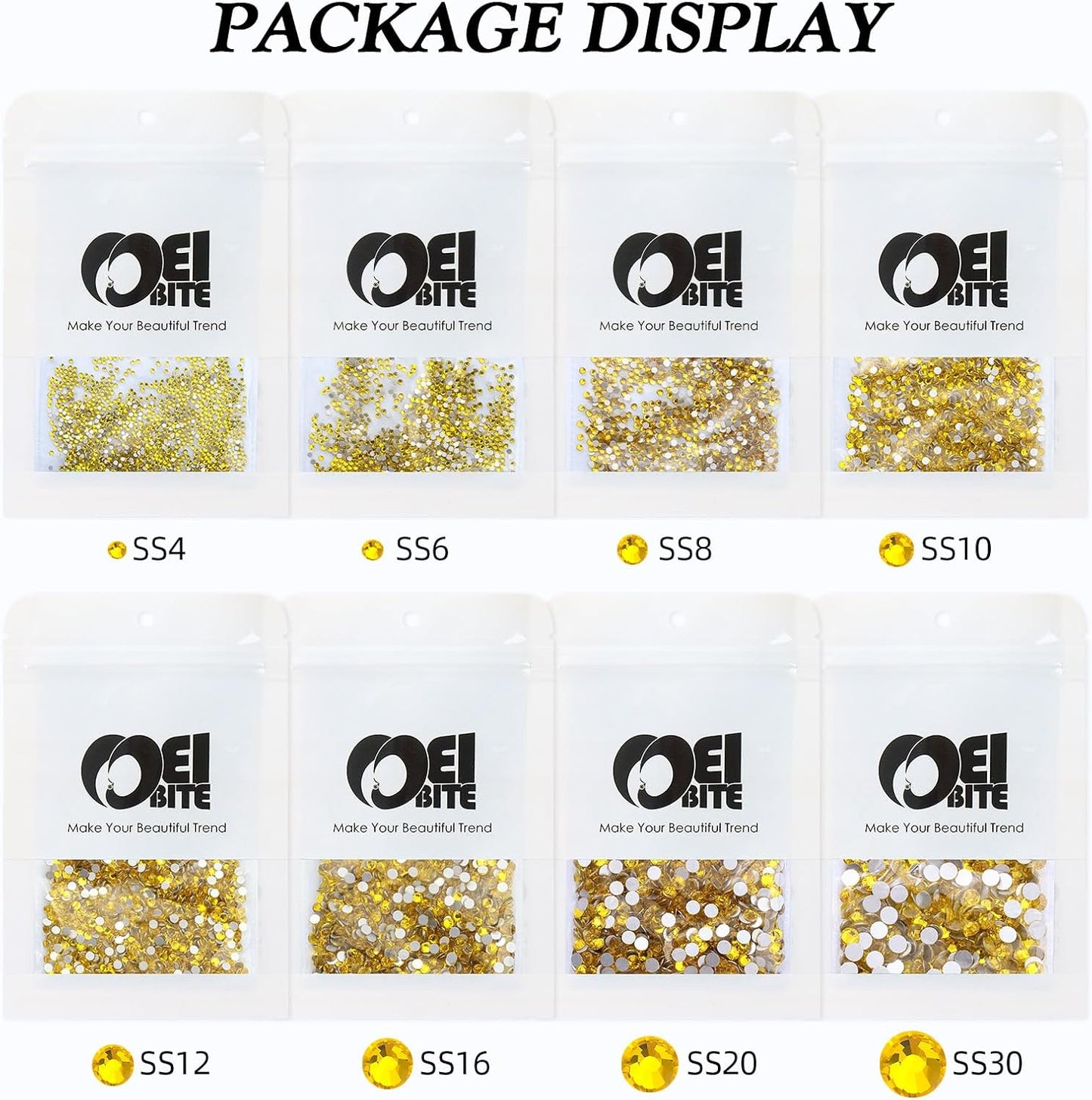 Citrine Flatback Rhinestones, Glass Rhinestones for Nail Art and Craft, Glue Fix, Loose Crystal Gemstones(Yellow, SS10, 1440pcs, 2.7-2.8mm)