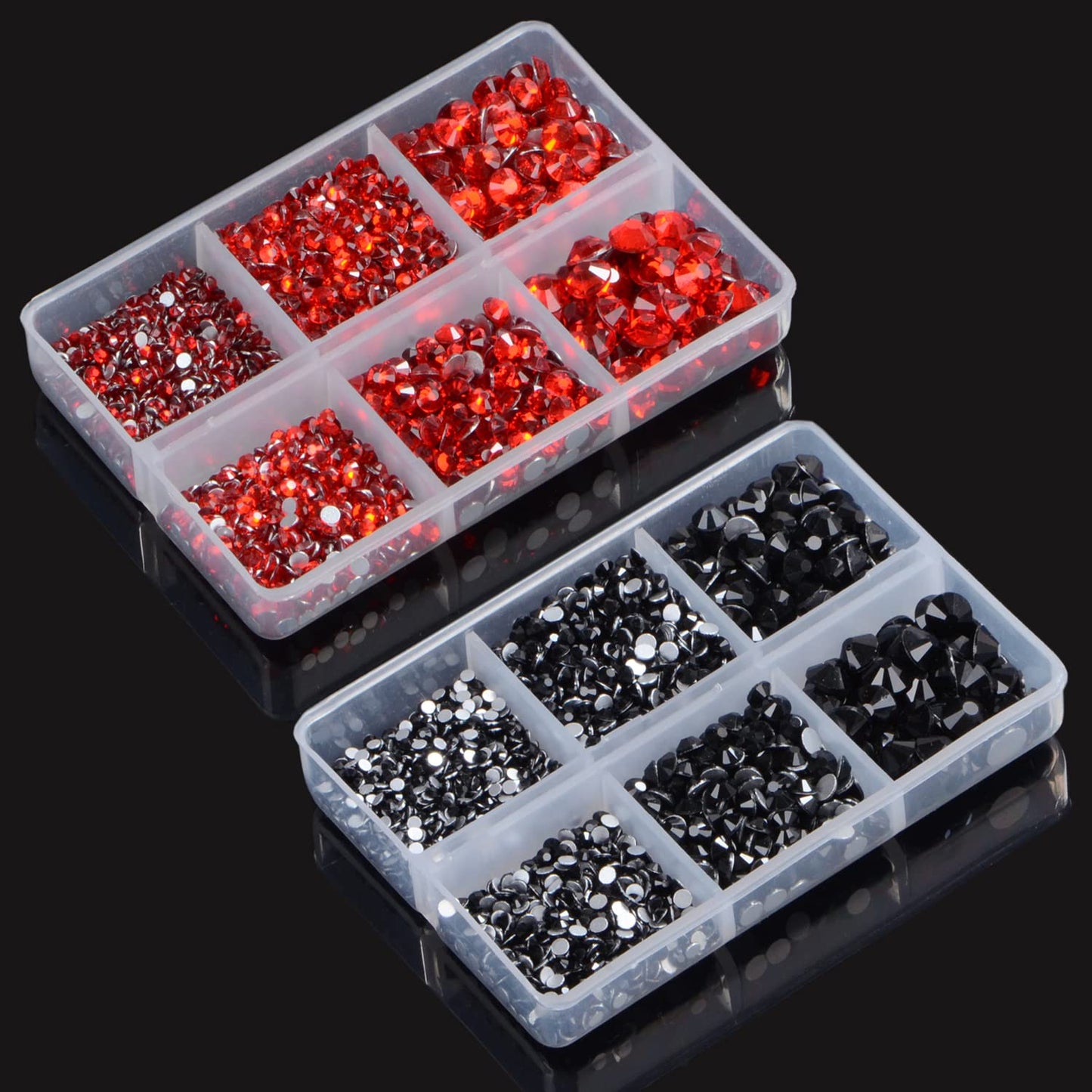 LPBeads 6000 Pieces Siam and Black Non Hotfix Rhinestones 6 Sizes Round Crystal Glass Flat Back Rhinestones with Tweezers and Picking Pen for Nail Art Crafts Clothes Bags DIY