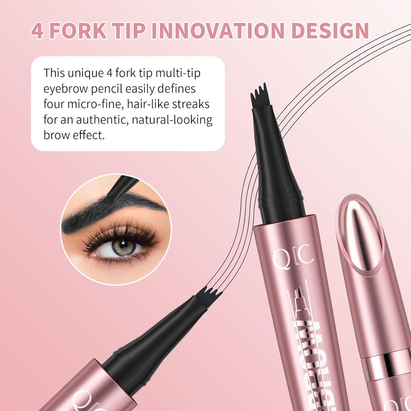 Eyebrow Pencils for Women - Microblading Eyebrow Pencil with Precise 4-Fork-Tip Waterproof Eyebrow Pen Smudge-Proof Eye Brow Pencils Create Natural Hair-Like Brows, Last All-Day, Dark brown