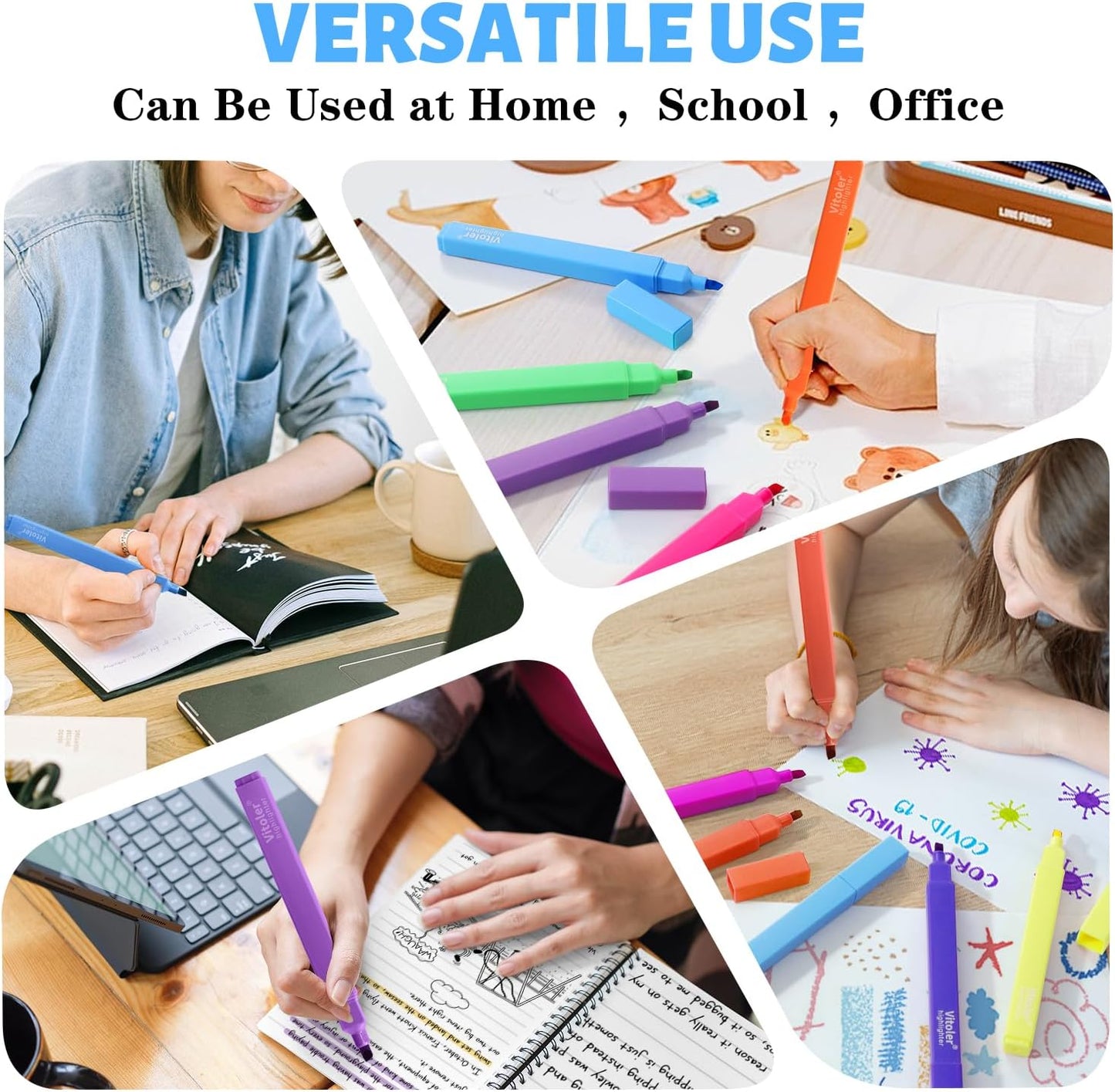 Aesthetic Highlighters,10 pcs, Chisel Tip, Vibrant Colors,Pastel Highlighters Assorted Colors, Bulk Highlighte for Bible Journaling Planner Notes School Supplies