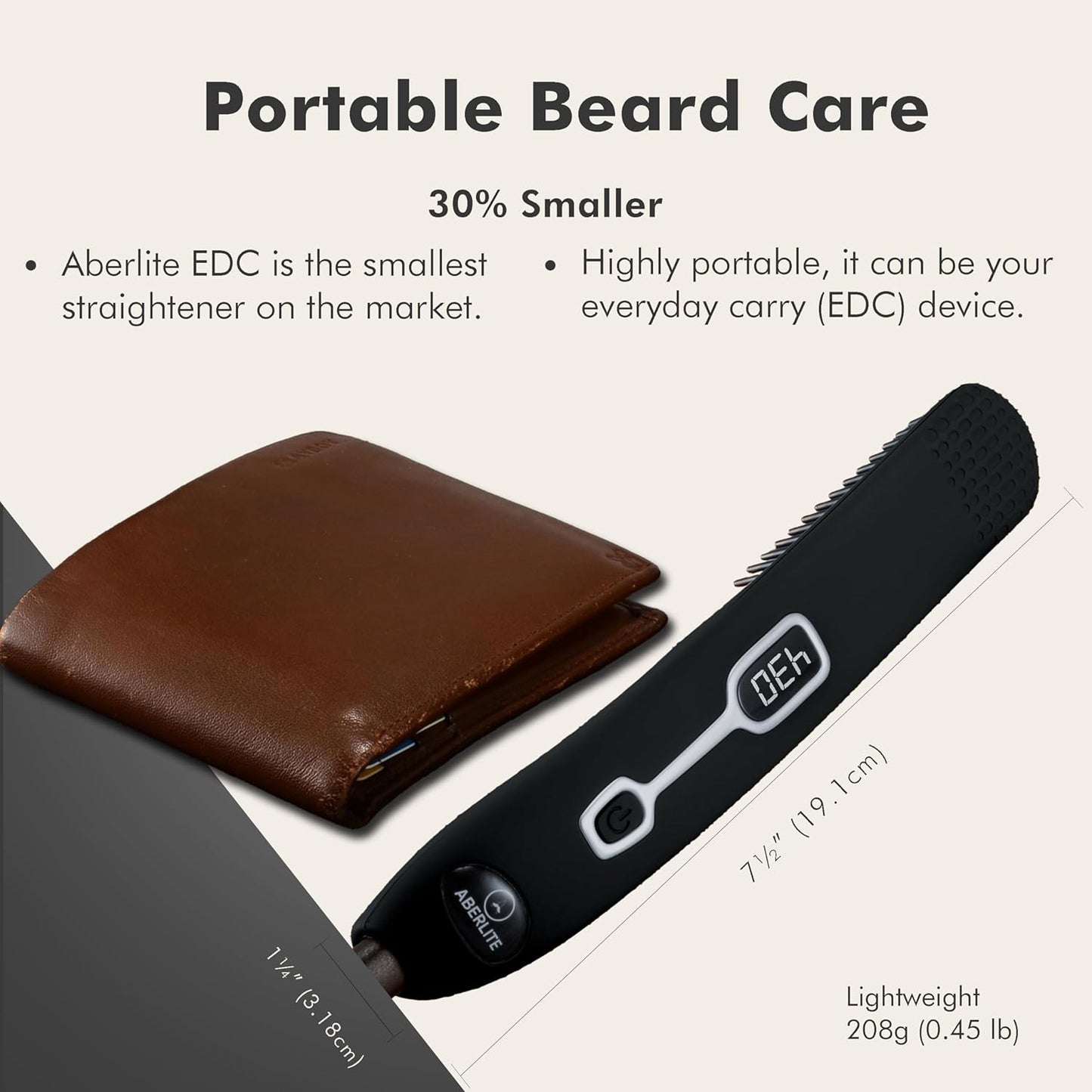 Aberlite EDC - Men's Professional Heated Beard Straightening Brush and Grooming Tool (for 0.5 inch plus Beards) (Black)