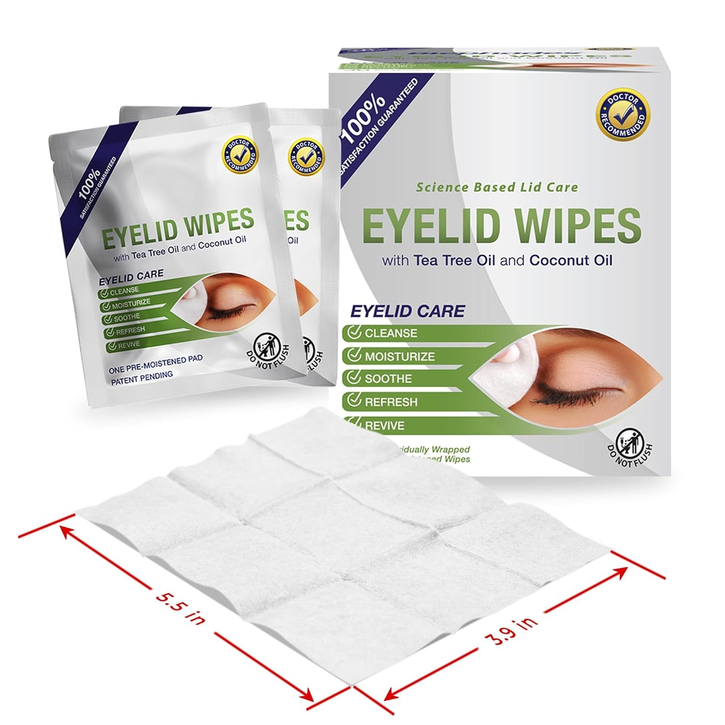 Lunovus Premium Eyelid Wipes With Tea Tree and Coconut Oil - Cleansing Wipes for People Itchy Eyes - Individually Wrapped - Box Of 30 Natural Eye Wipes