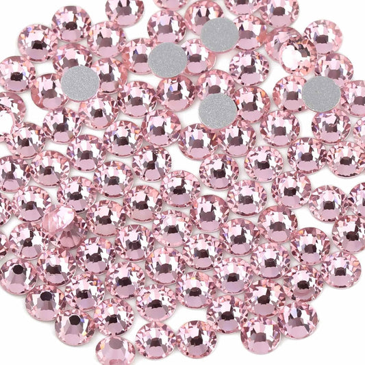beadsland 144pcs Flat Back Crystal Rhinestones Round Gems for Nail Art and Craft Glue Fix, Light Pink, 10mm, SS50/144pcs