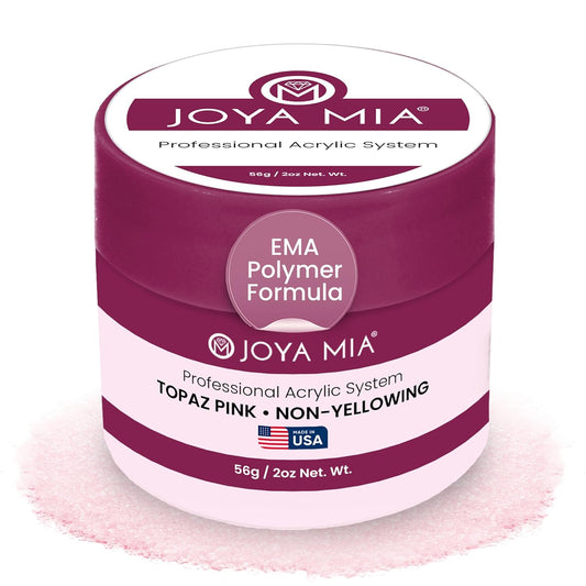Joya Mia Acrylic Powder for Nails, MMA-Free, Super Adhesion Professional Powder for Flawless & Long-Lasting Nail Enhancements, Easy Application, Vibrant & Stunning Colors - Topaz Pink, 2 oz