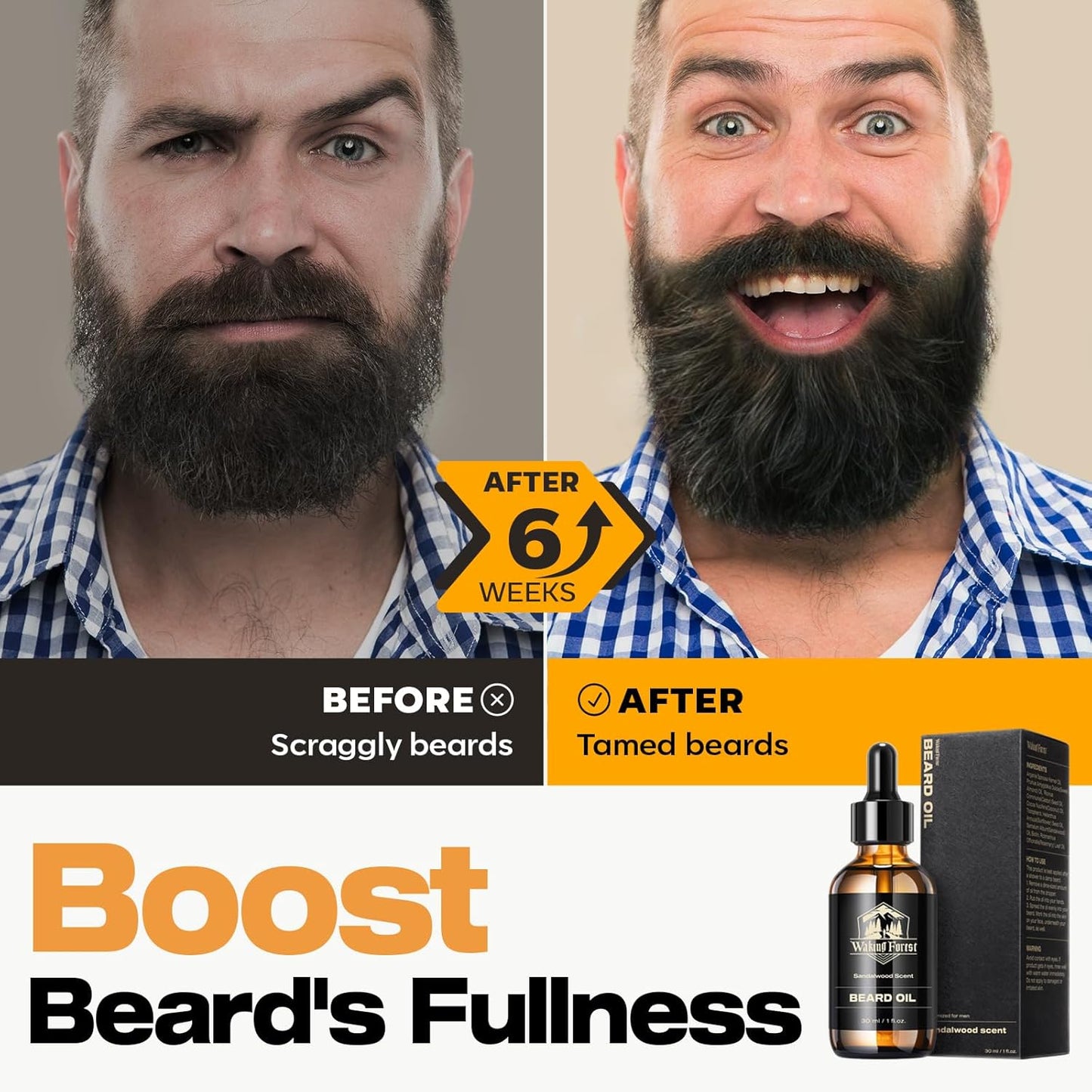 Waking Forest Beard Growth Oil - Biotin Sandalwood Oil with Vitamin E, Rosemary & Castor for Thicker, Softer, Stronger Beards (2oz)