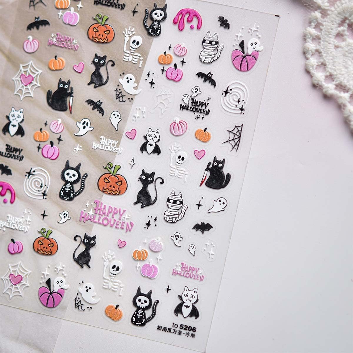 1Sheet 5D Halloween Nail Art Stickers Cute Spooky Pumpkin Nail Decals 3D Self-Adhesive Nail Supplies Spider Web Bat Ghosts Cat Halloween Nails Design for Women Holiday Nails DIY French Manicure Decor