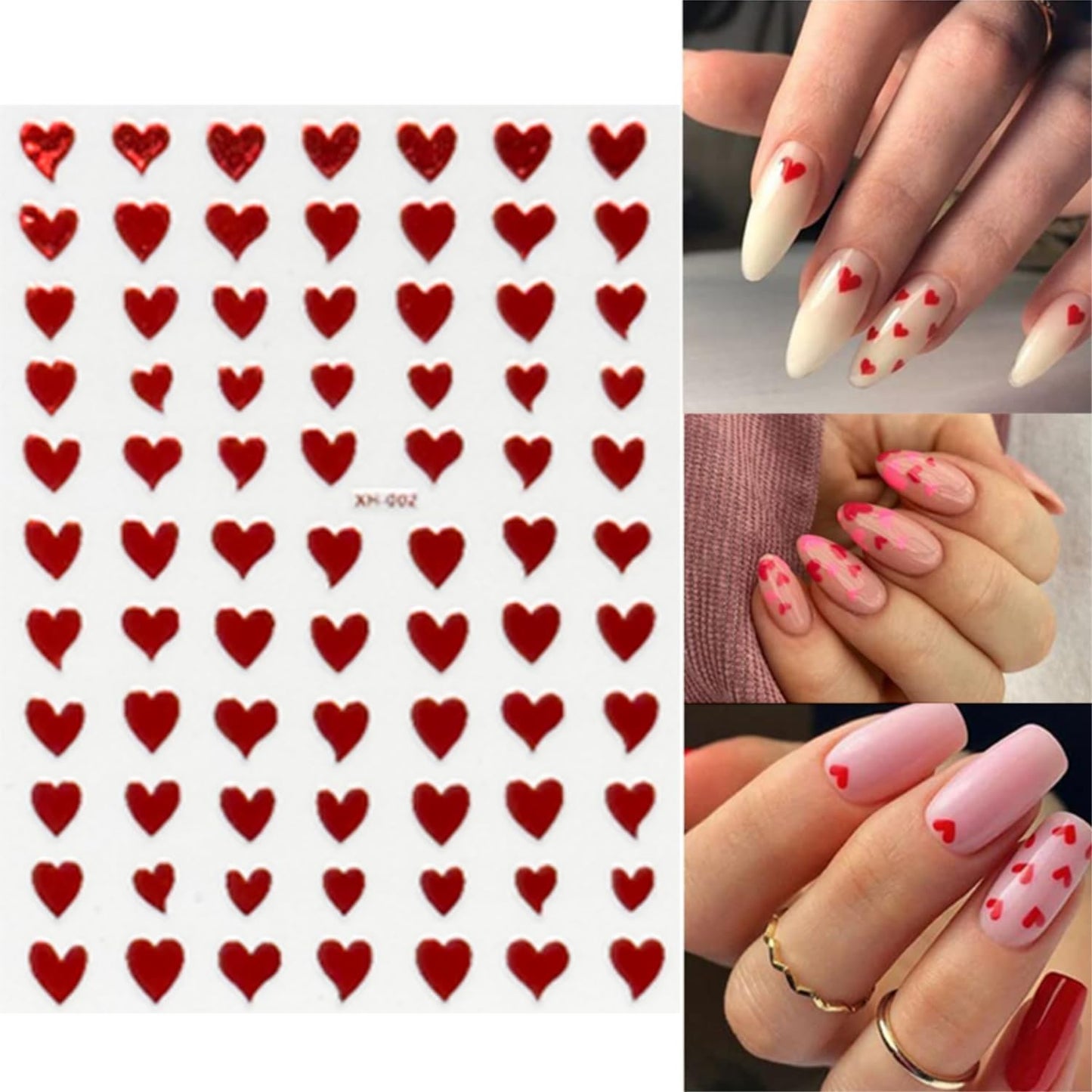 12 Sheets Self-Adhesive Heart Nail Stickers for Valentine's Day - 3D Pink Red Aurora Gold Decals for Nail Art Design - Supplies for Women