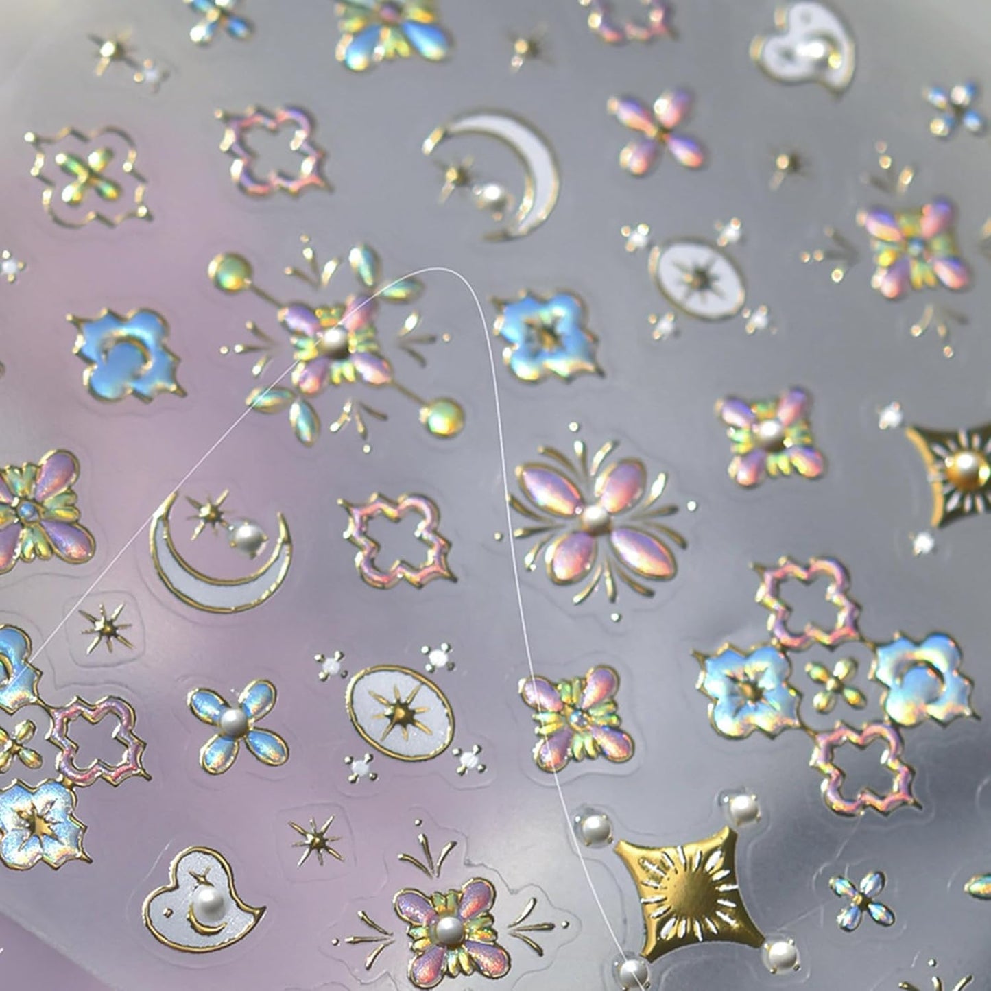 1Pcs Gold Nail Stickers 5D Sun Moon Heart Nail Decals Bohemian Style Nail Art Stickers Embossed Self-Adhesive Sun Moon Nail Decals Bohemia Flower Nails Designs Nails Decoration for Women Nail Supplies