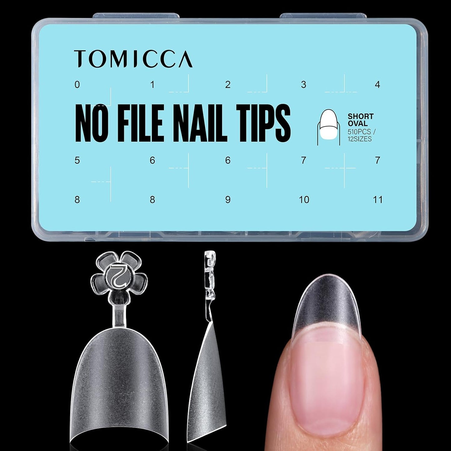 TOMICCA Short Oval Nail Tips 510Pcs Acrylic Fake Nails Full Matte, 12 Sizes No C Curve Nail Tips Half Cover for Salon DIY Nail art