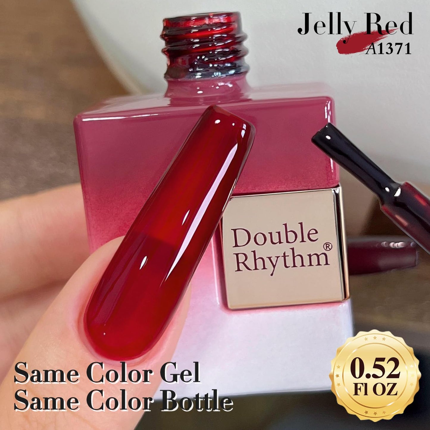 Double Rhythm 0.5Oz Jelly Gel Polish Translucent Sheer Neutral Natural Light Milky Same Color Same Bottle 15ML Burgundy Gel DIY at Home (Blood Red-A1371)