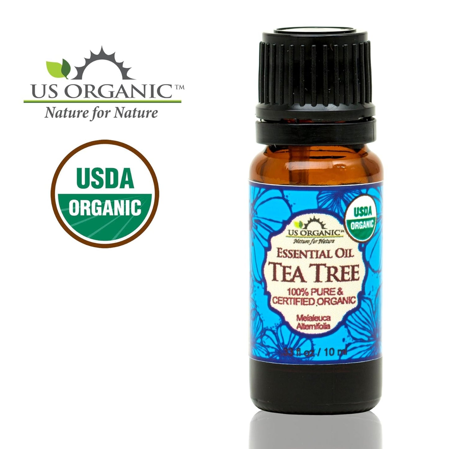 US Organic 100% Pure Tea Tree Essential Oil - USDA Certified Organic, Steam Distilled, Sourced from South Africa, Undiluted, Non-GMO (10 ml (Pack of 1))