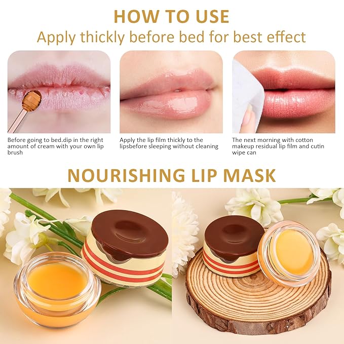 DMSKY Bee Lip Balm Honey Pot 12 PCS, Propolis Lip Mask Overnight, Moisturizing Hydrating Lip Sleeping Mask Prevention Dry and Cracked, Reduce Lip Lines