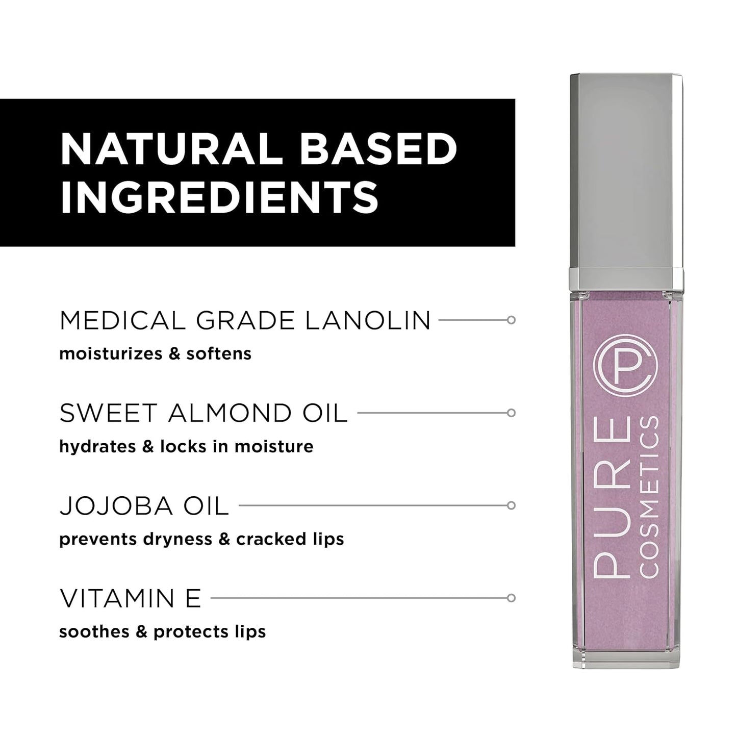 Pure Cosmetics Pure Illumination Lip Gloss - LED-lit Applicator w/Side Mirror - Non-Sticky, Moisturizing & Hydrating Lip Glosses - Soothes & Protects Dry Chapped Lips (Charmed)