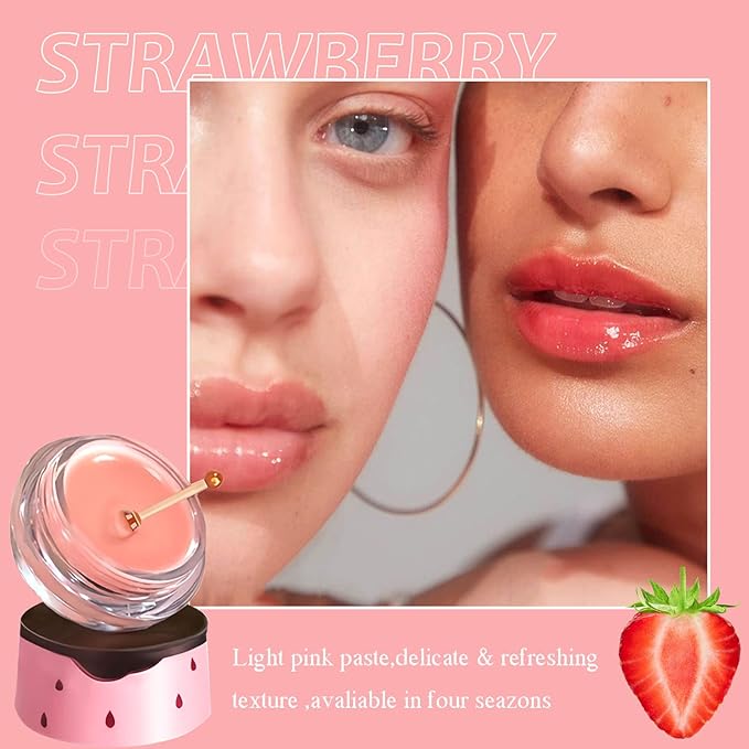 Bee Lip Balm Honey Pot, Strawberry & Honey Moisturizing Propolis Lip Mask, Hydrating & Prevention Dry and Cracked Lip Scrubs Exfoliator, Reduces Lip Lines (2PCS Pink)