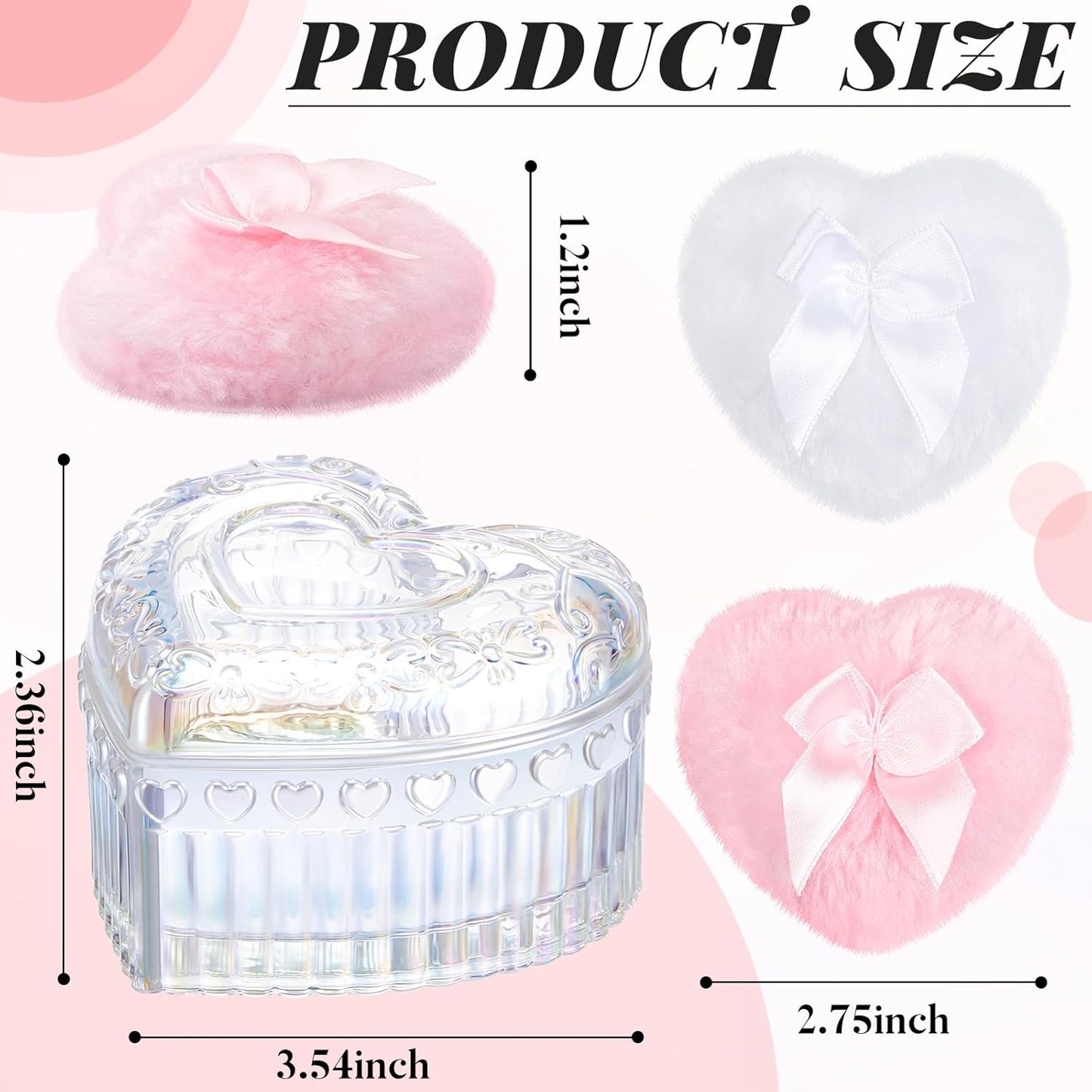 Tioncy 3 Pcs Large Body Powder Puff and Powder Container with Puff Crystal Container Soft Washable Reusable Velour Face Body Glitter Wet Dry Makeup Heart(Dazzling)